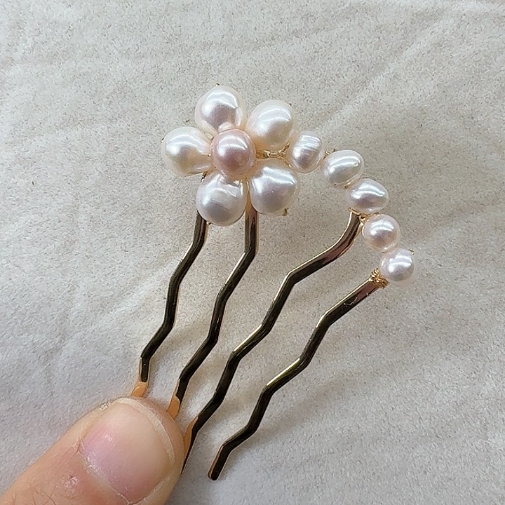 淡水珍珠发饰银S925镶嵌