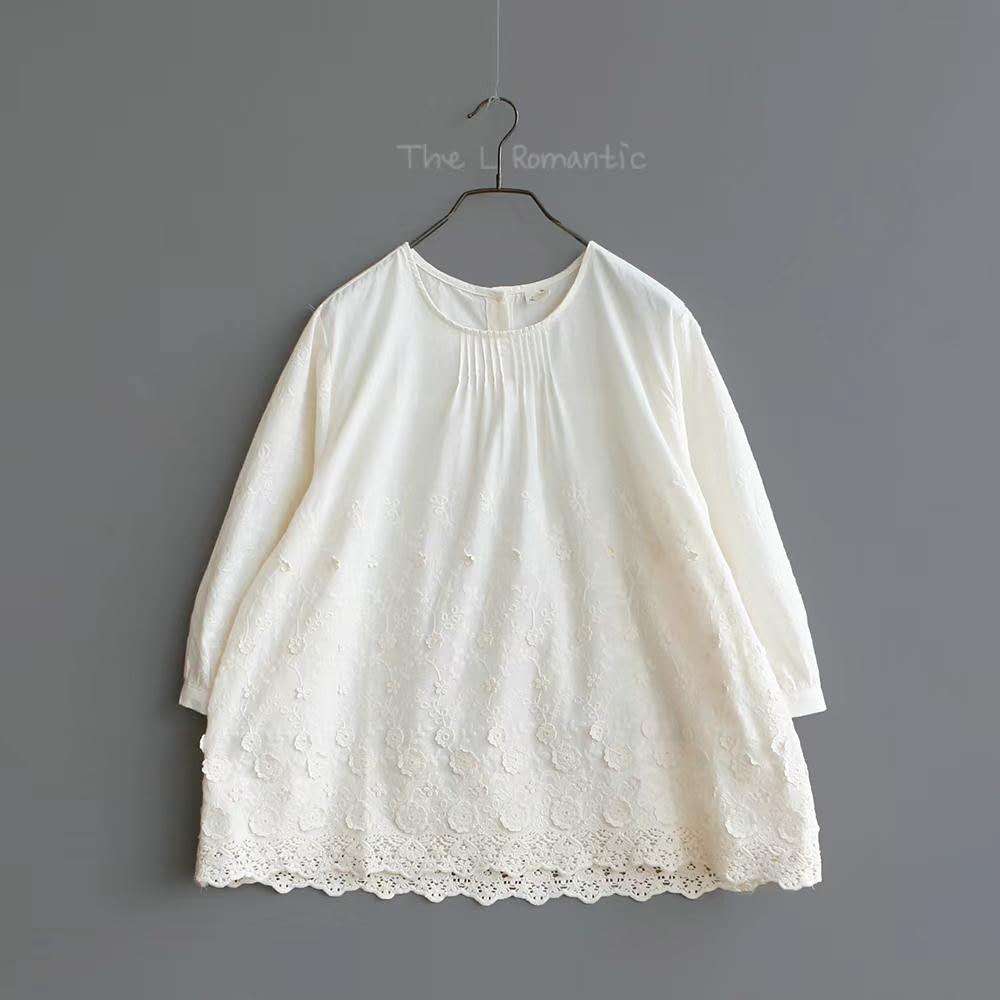 韩国正品不支持退换/树叶/前捏褶蕾丝小衫/0715