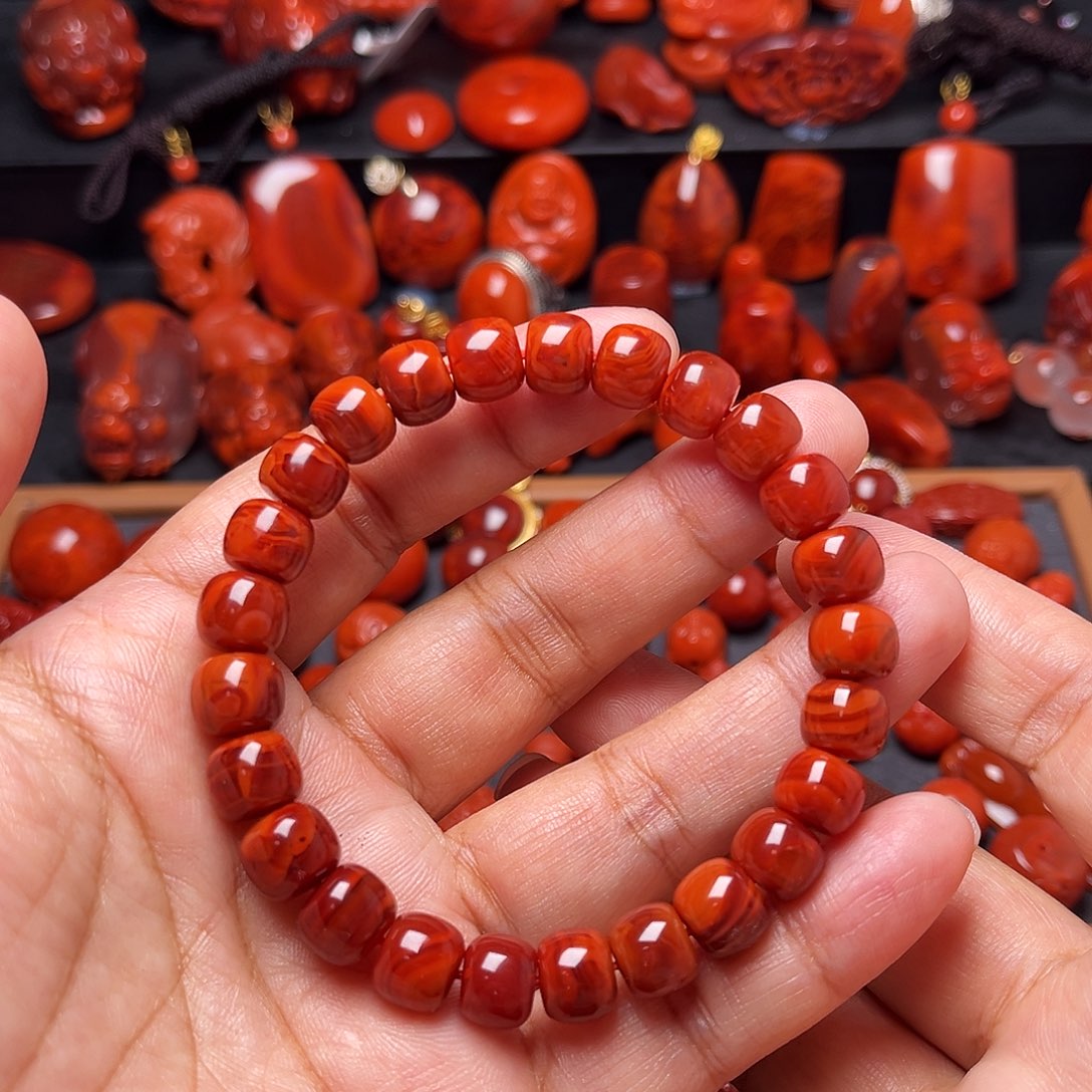 南红玛瑙未镶嵌配饰火焰纹老型手串9mm