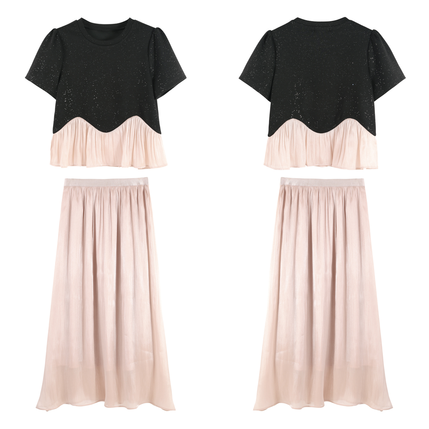 【小姚甄选】裙子套装爆款2025拼接撞色上衣高腰半身裙HCZX621246