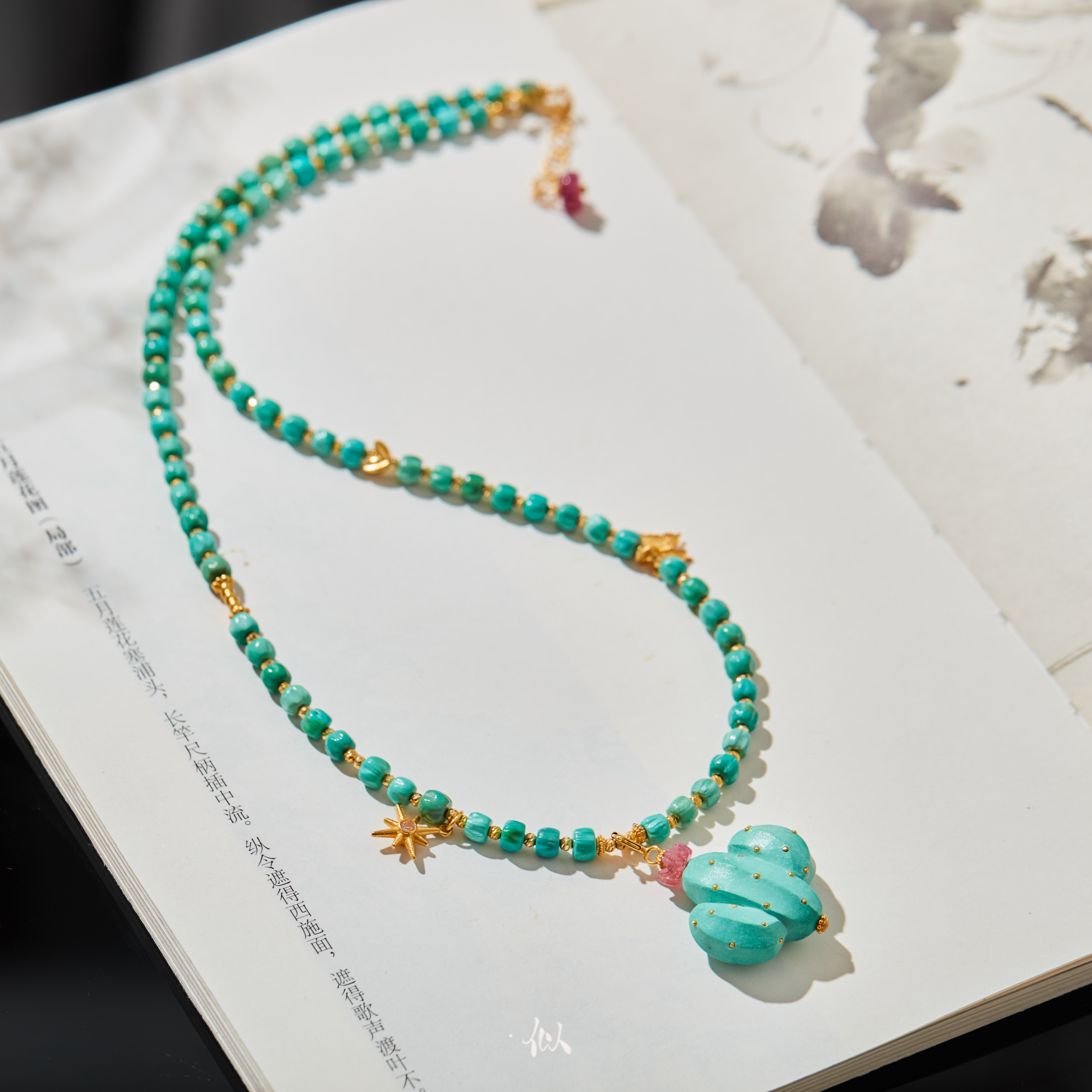 【忆南】·似梓珠宝· 18k绿松仙人掌项链 SZCC2050136