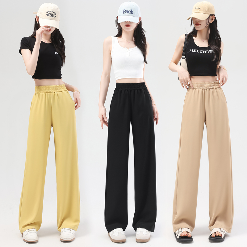 夏季窄版西装阔腿裤女雪纺高腰垂感休闲裤薄款宽松直筒拖地裤子