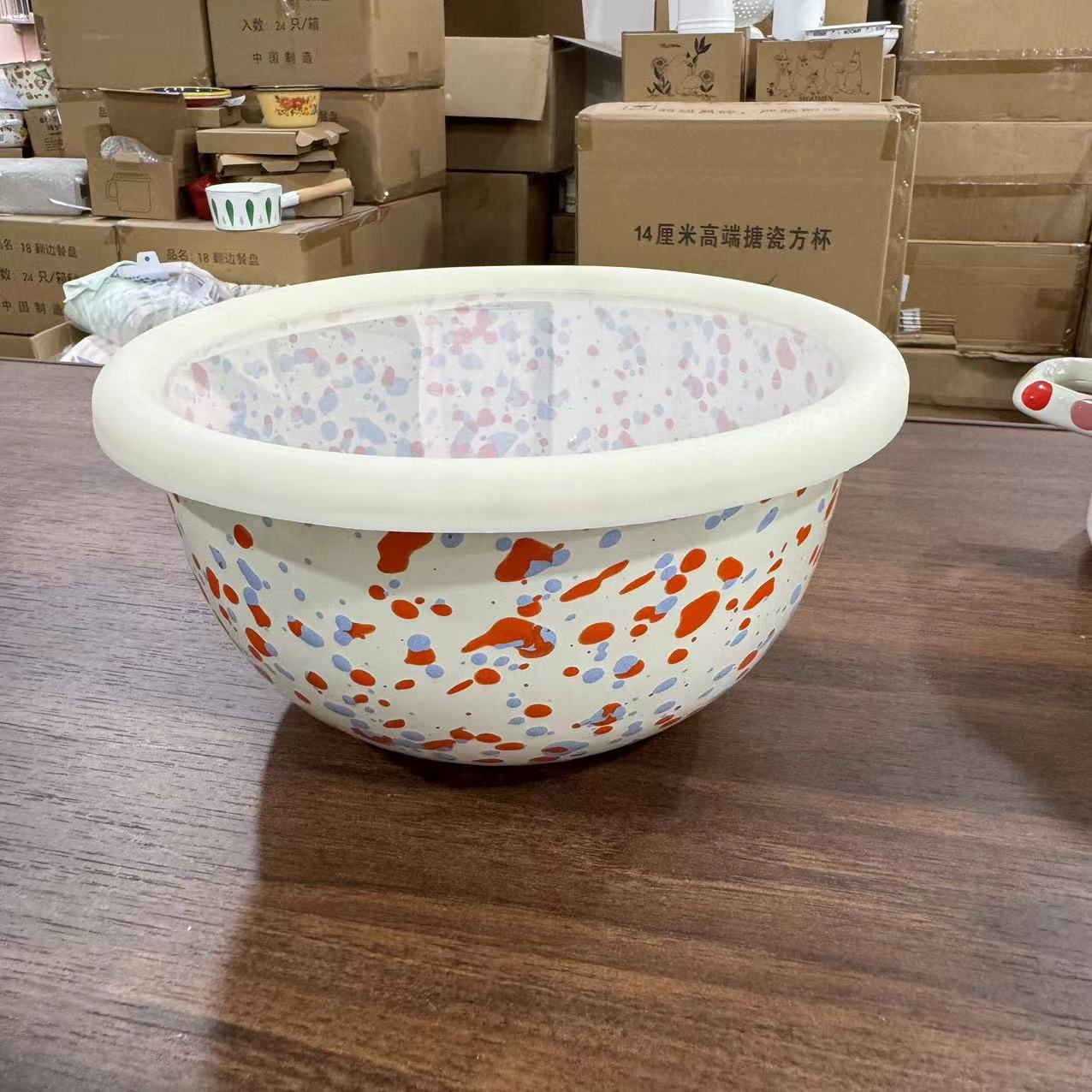 【设计师款】 20厘米 橘蓝 内外泼墨 沙拉碗 可加热 耐高温 