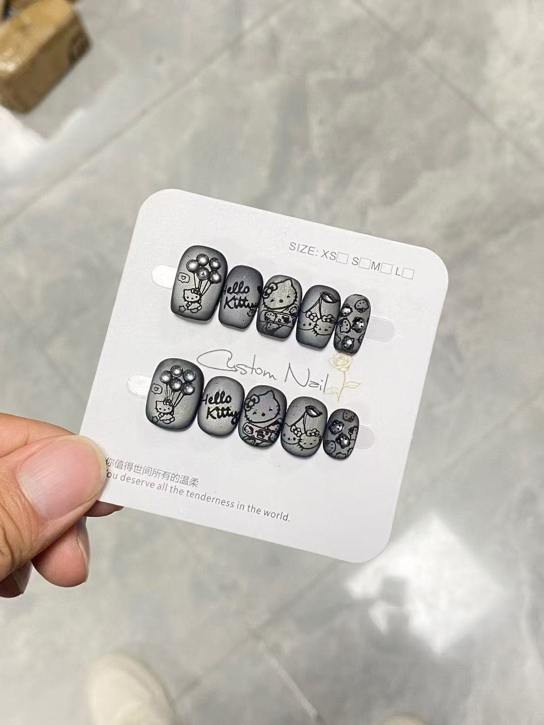 【磨砂KT-黑】2025爆款美甲推荐俄式磨砂猫眼小众个性纯手工穿戴甲