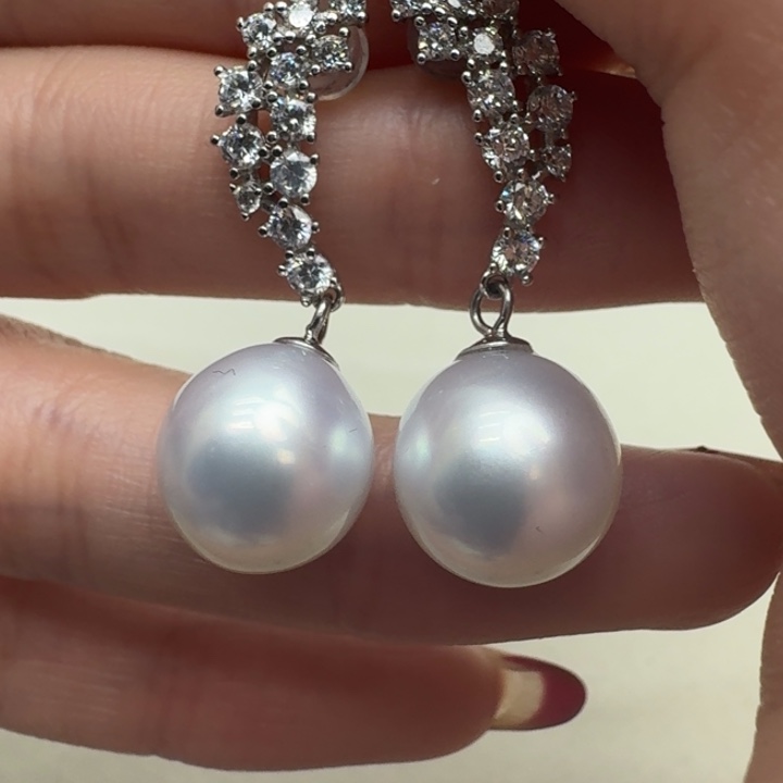 海水珍珠耳饰银S925镶嵌