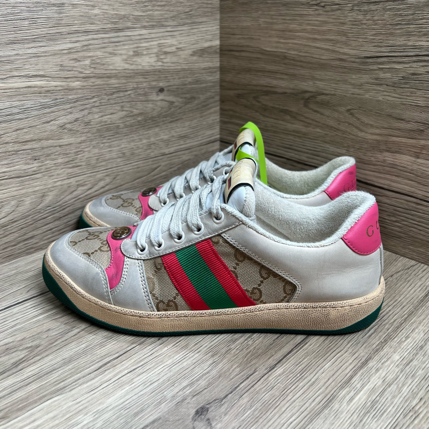 99新 GUCCI/古驰 Screener 灰粉脏脏鞋 38码