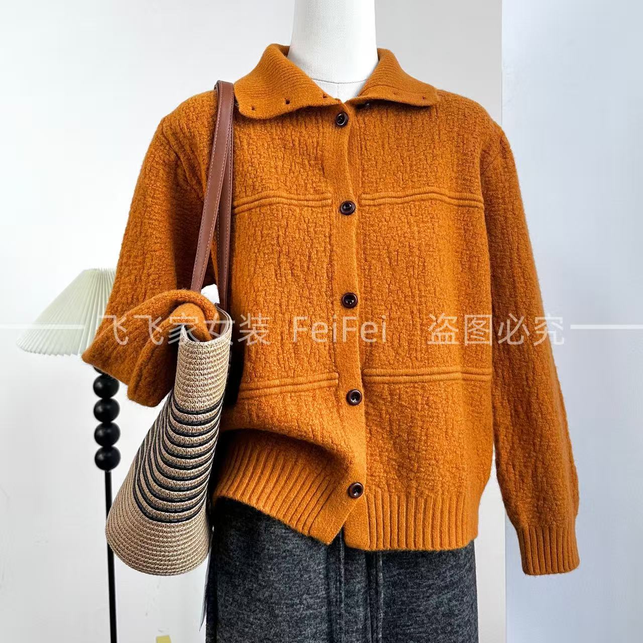 飞飞家1翻领木纹扣！！乱坑织法 高级感#针织毛衣女秋冬新款女Y9018