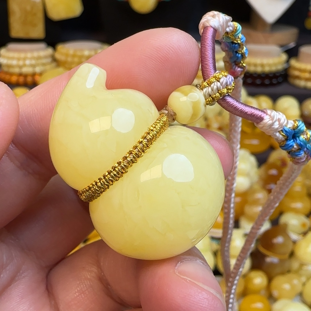 琥珀未镶嵌套链天然蜜蜡葫芦吊坠