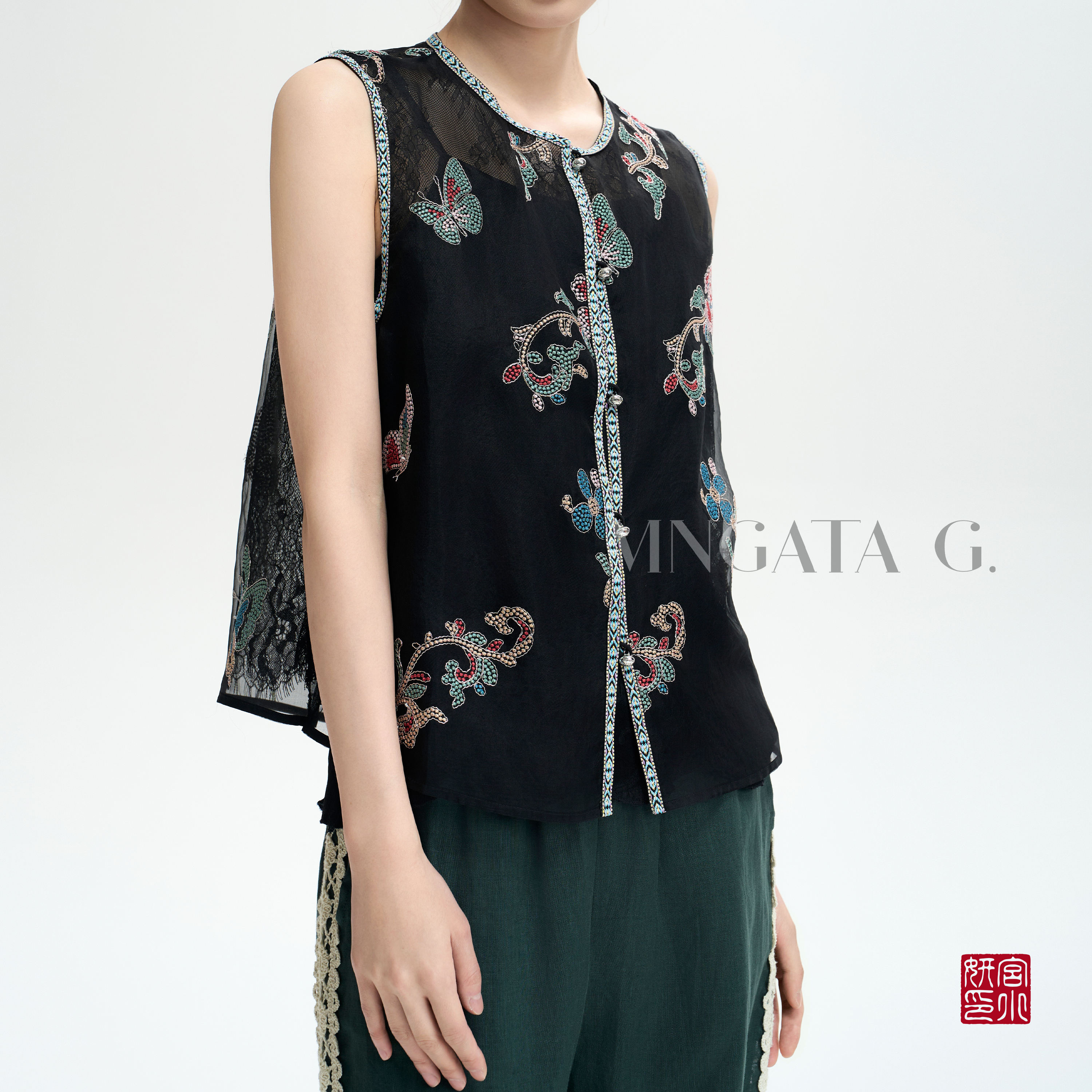 MNGATA G.宫小妍【琉璃云裳】真丝新中式中国风休闲百搭马甲5033121