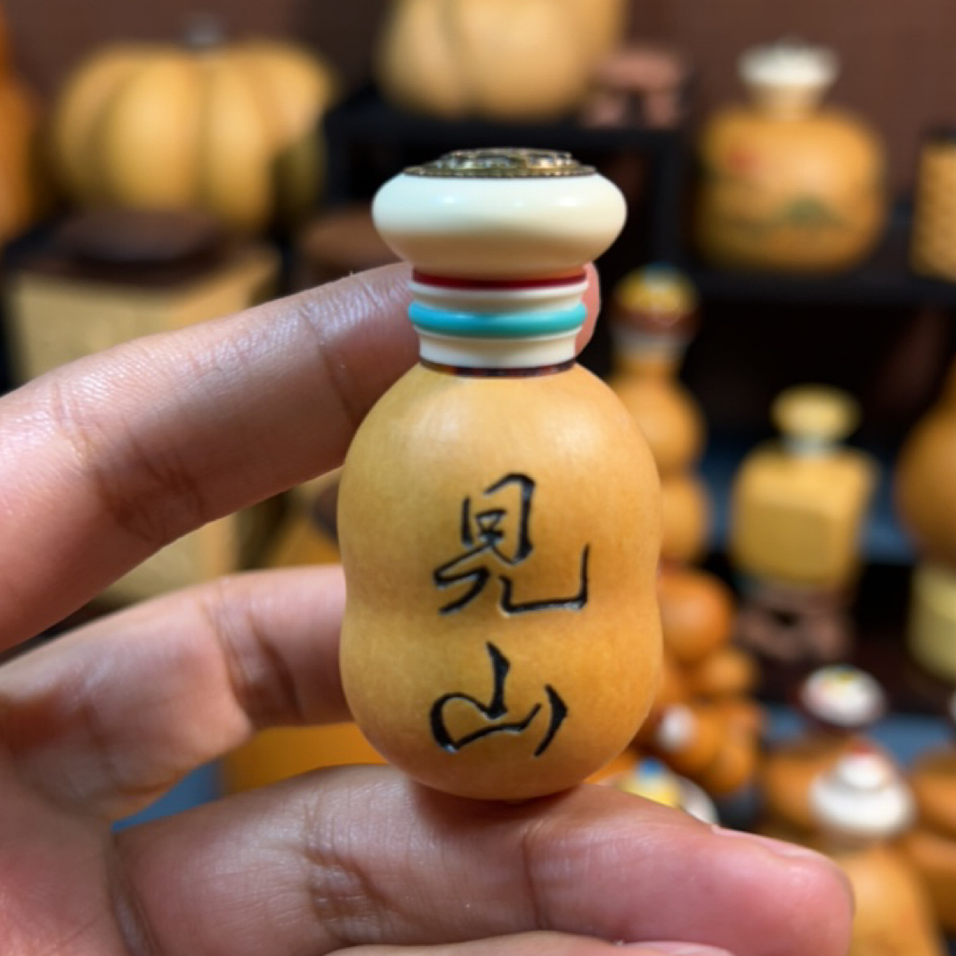 天然手捻铜封口转转文玩葫芦手把件可打开老红皮镶口
