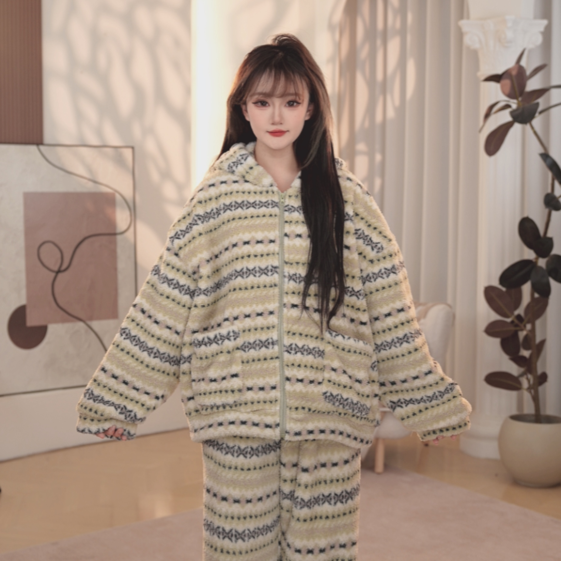 【费尔岛】冬款加厚睡衣可外穿韩版网红时尚宽松显瘦女洋气