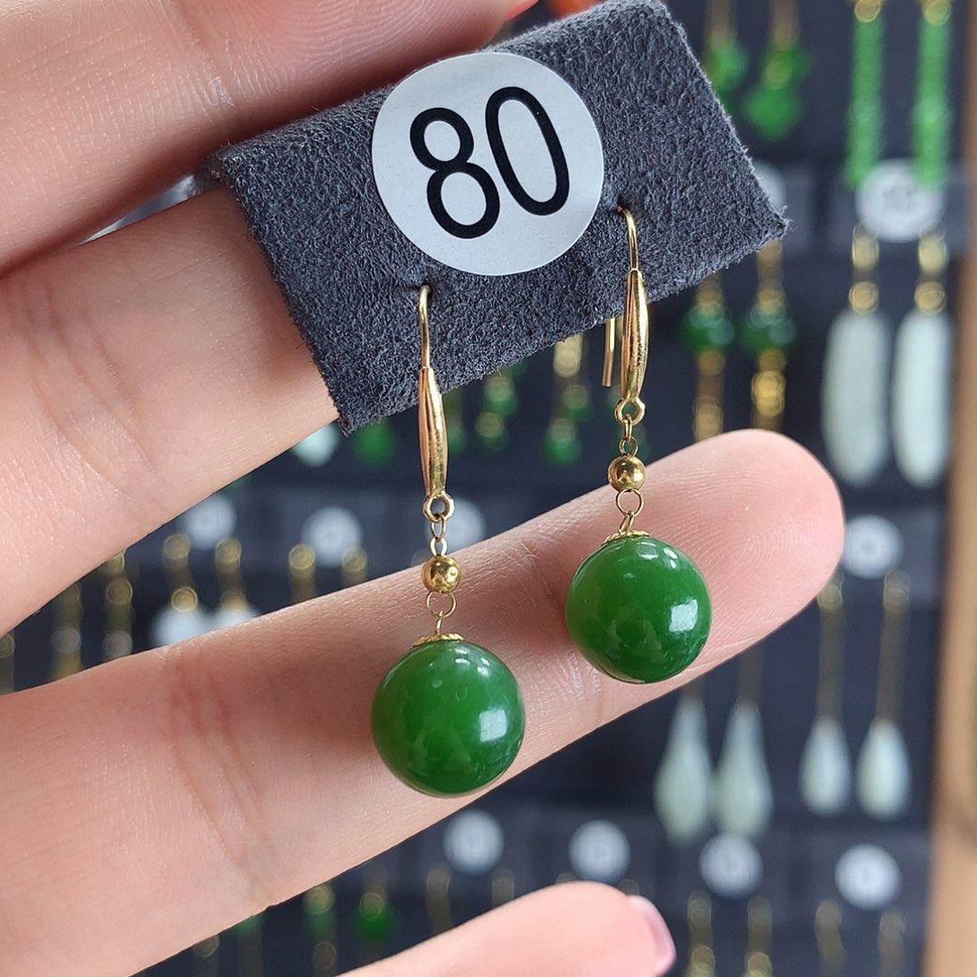 和田玉耳饰18K金镶嵌80