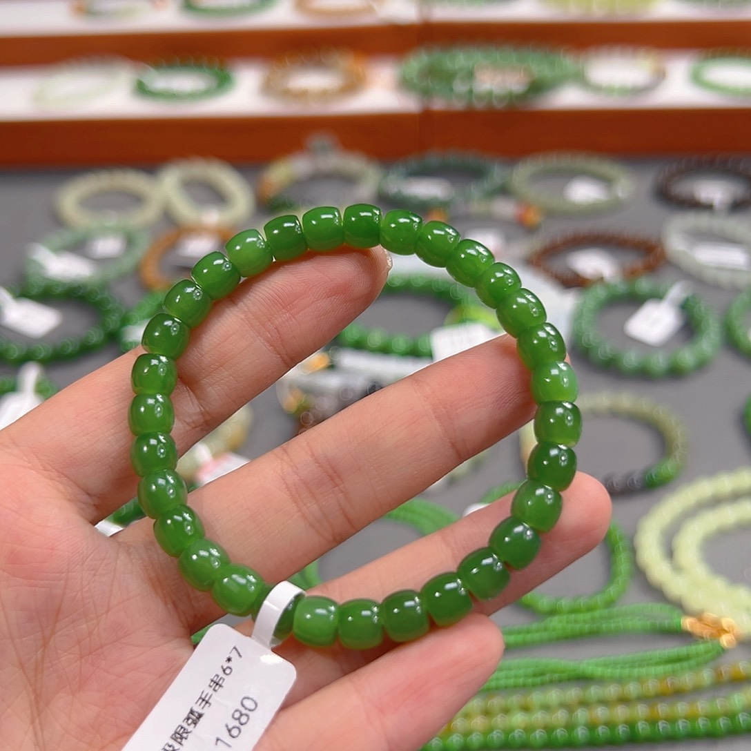 和田玉颈饰未镶嵌和田玉碧玉极限弧手串6*7