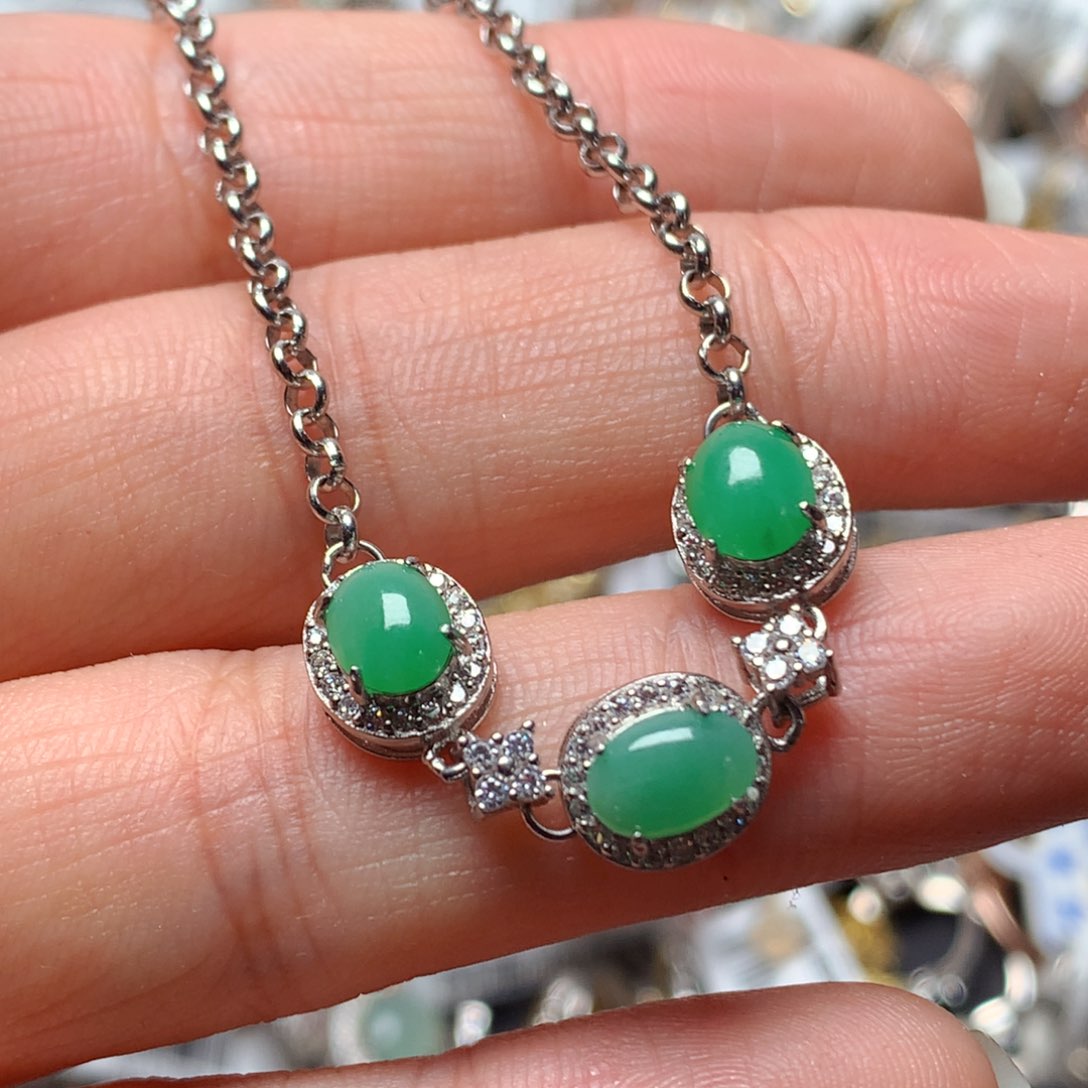 翡翠戒指银S925镶嵌天然翡翠手链