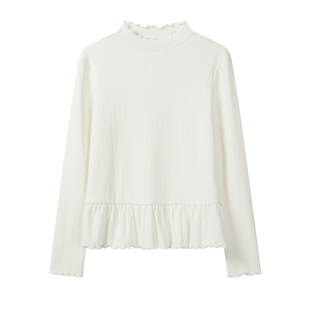 羊城故事-木耳边修身打底内搭T恤女冬甜美百搭上衣Y51155844