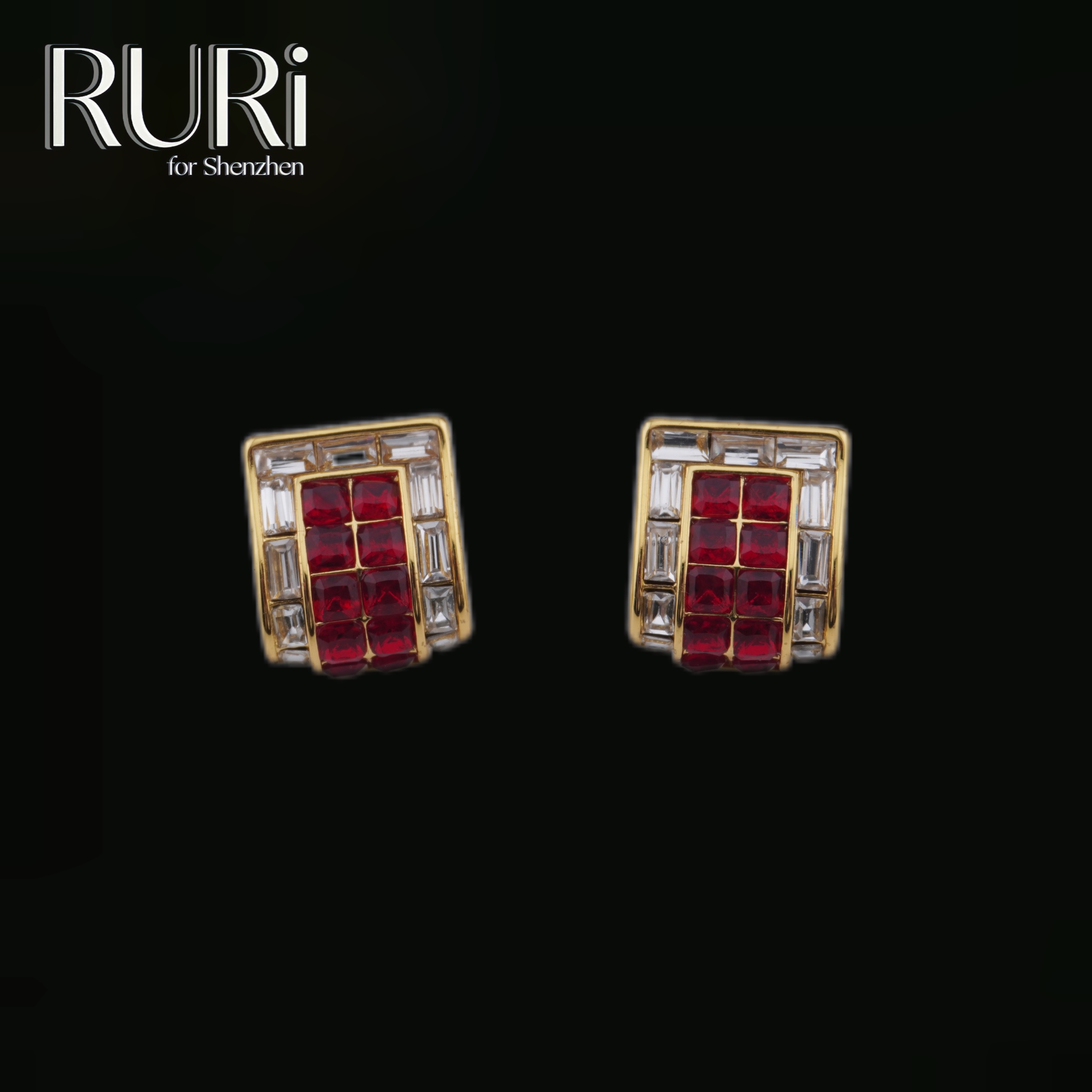 合金合成锆石耳饰  拼色经典红白格子复古耳钉A1139