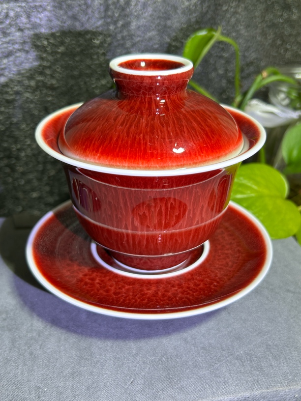 景德镇玉郎亭郎红三才盖碗瓷盖碗釉里红茶盖碗茶具大盖碗瓷器陶瓷