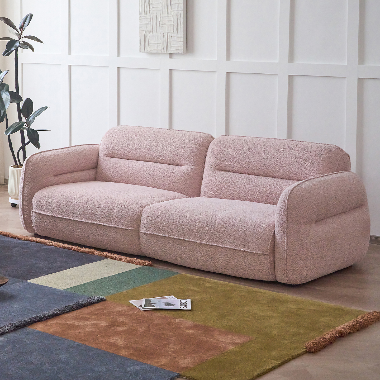 邦磊/BANG LEI奶油风小户型现代简约法式原木波波球布艺沙发