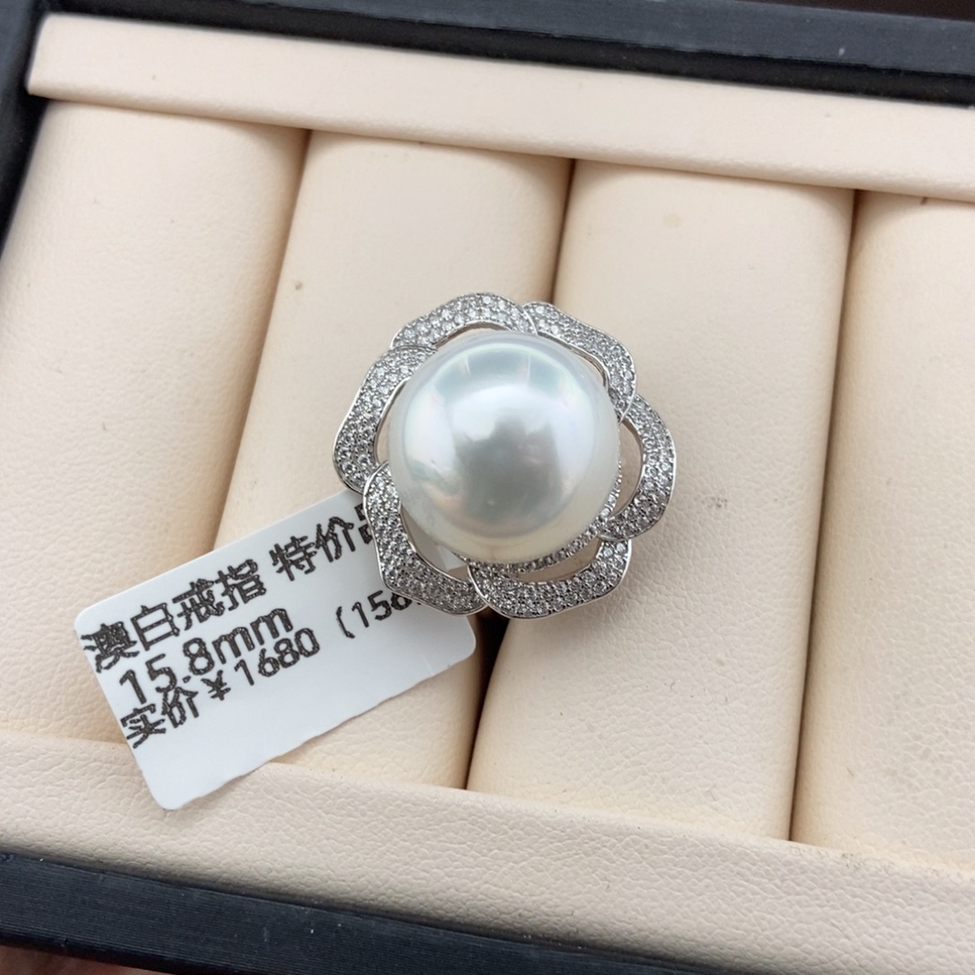 戒指银S925镶嵌海水珍珠15-16/特价1680
