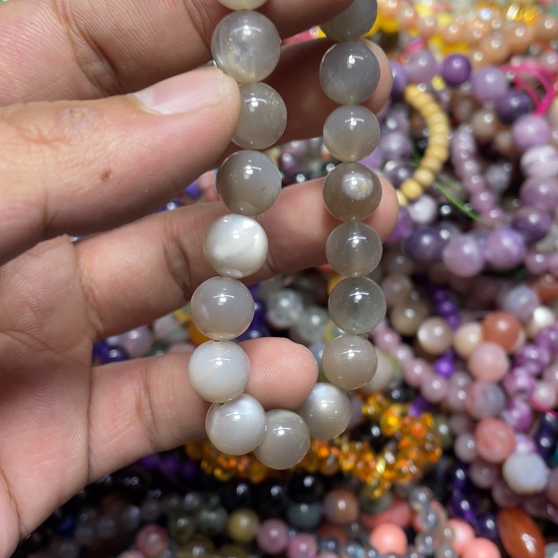 烟晶手链银S800镀金镶嵌