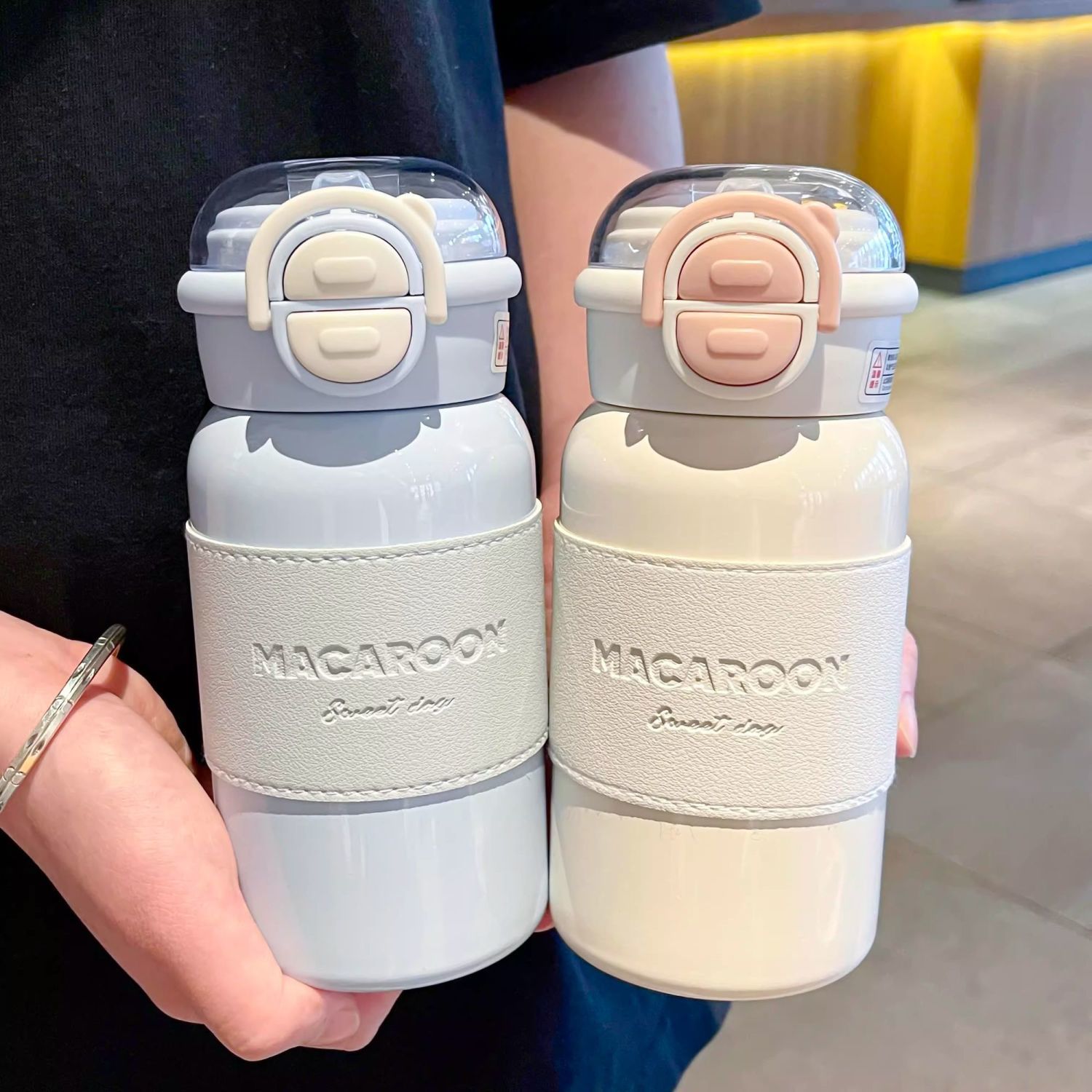 2025新款简约保温杯女生高颜值双饮不锈钢杯子学生便携上学吸管Q