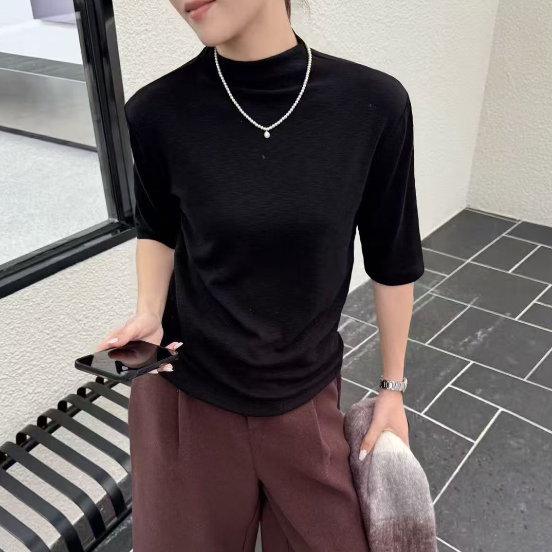 SAN-KE精品针织衫半高领春夏秋冬中袖T恤五分袖上衣韩版打底衫女