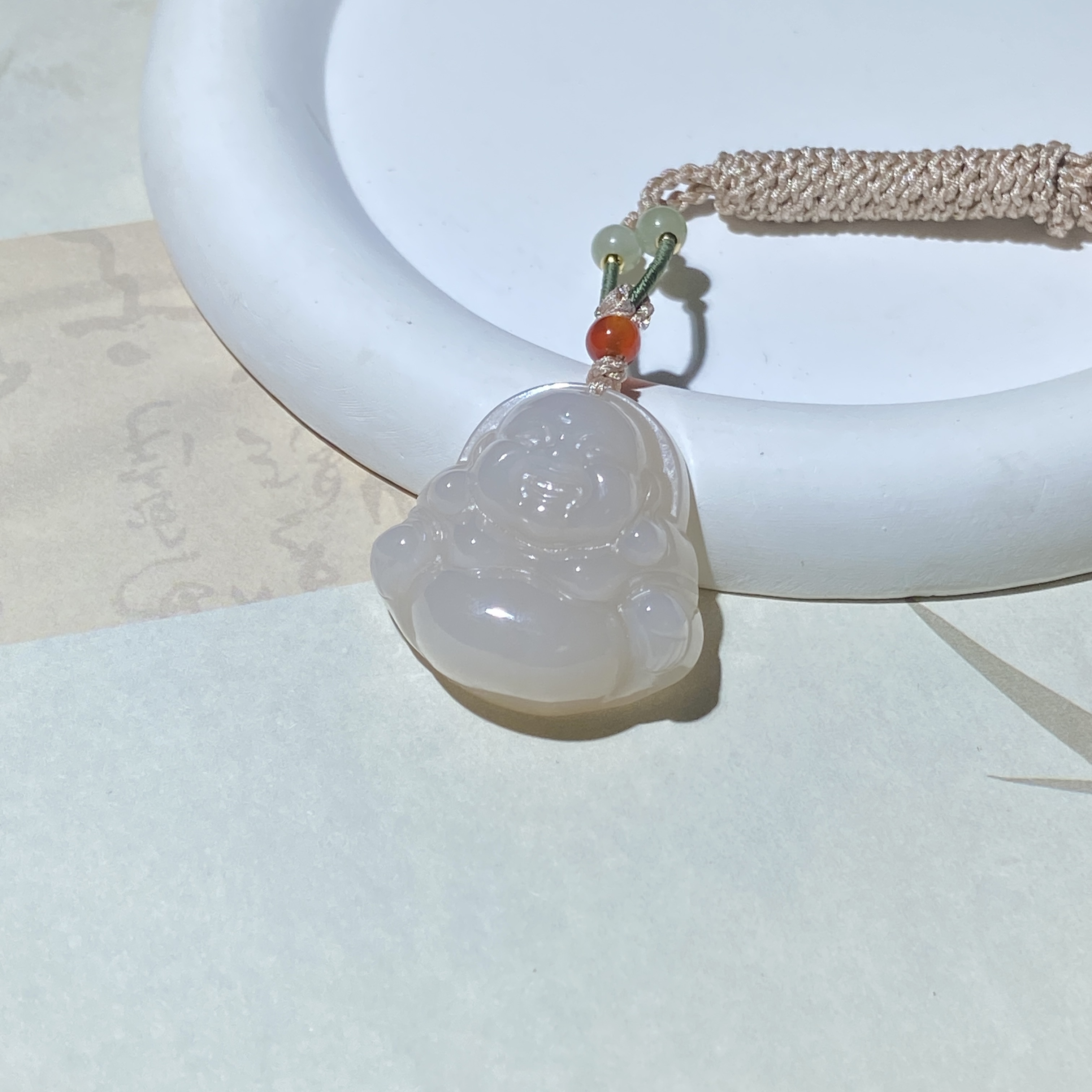 KEA293 和田玉藕粉佛公吊坠约卡31.3*30.7*11.2mm