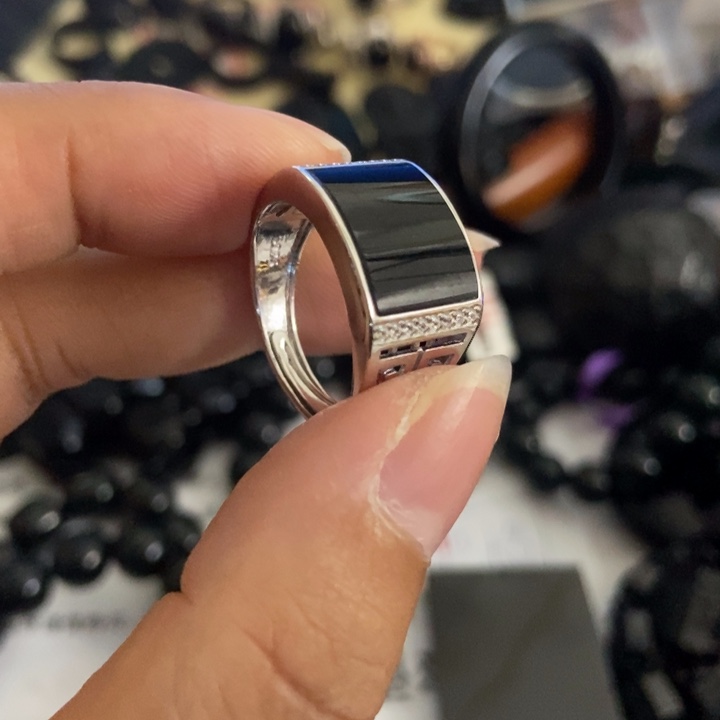 翡翠银S925镶嵌戒指墨翠