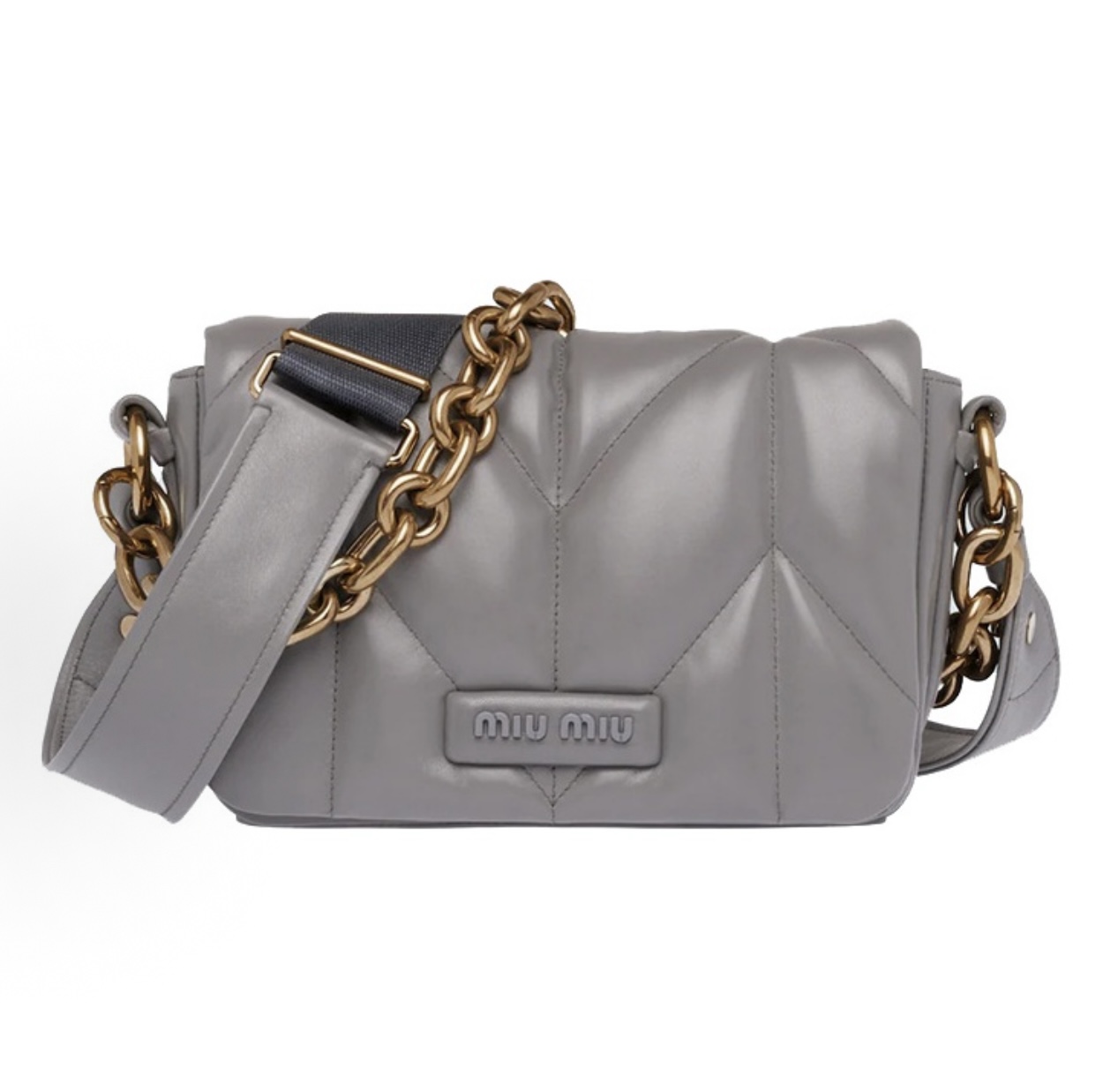 未使用 MIU MIU/缪缪  绗缝链条肩带  斜挎单肩包 大理石灰色