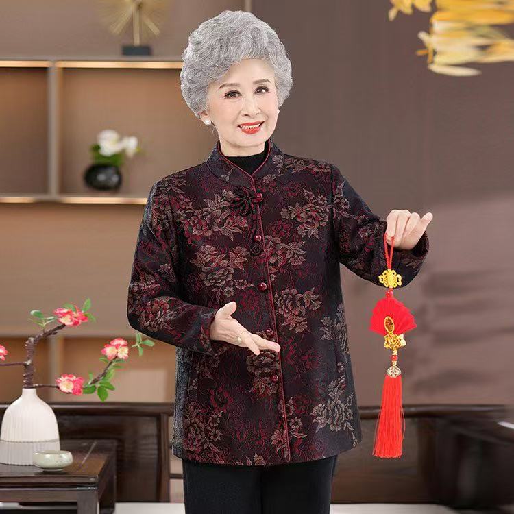 2025秋冬新款妈妈装新中式唐装立领长袖开衫中老年人外套气质奶奶
