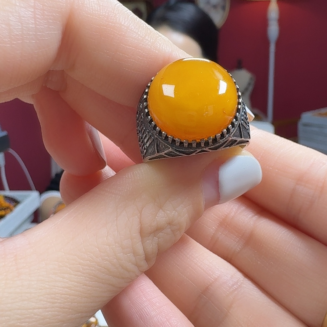 蜜蜡银S925镶嵌手链戒指