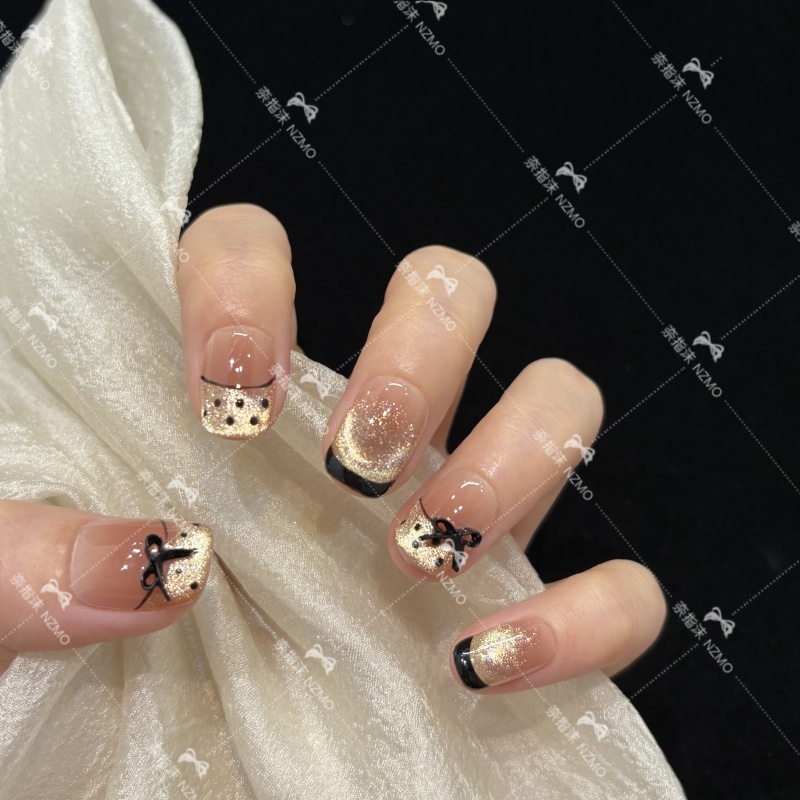 【L11】波点法式猫眼轻奢手工穿戴甲简约可爱