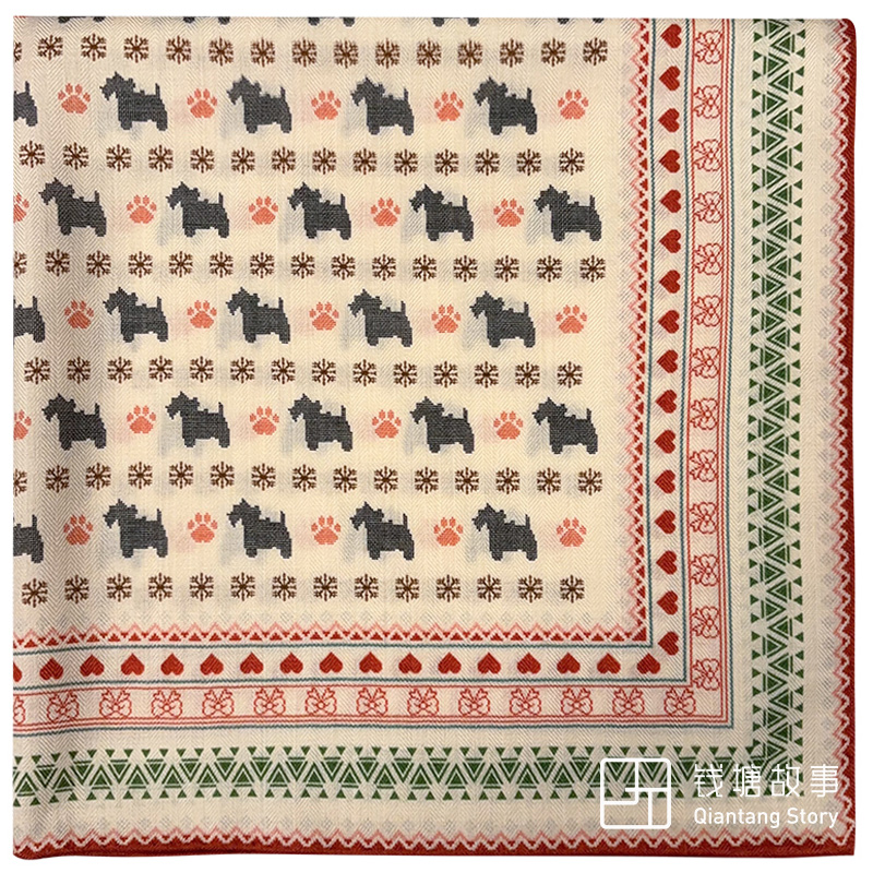 Qiantang Story/钱塘故事70丝毛-奶油小狗卷边真丝羊毛方巾68cm