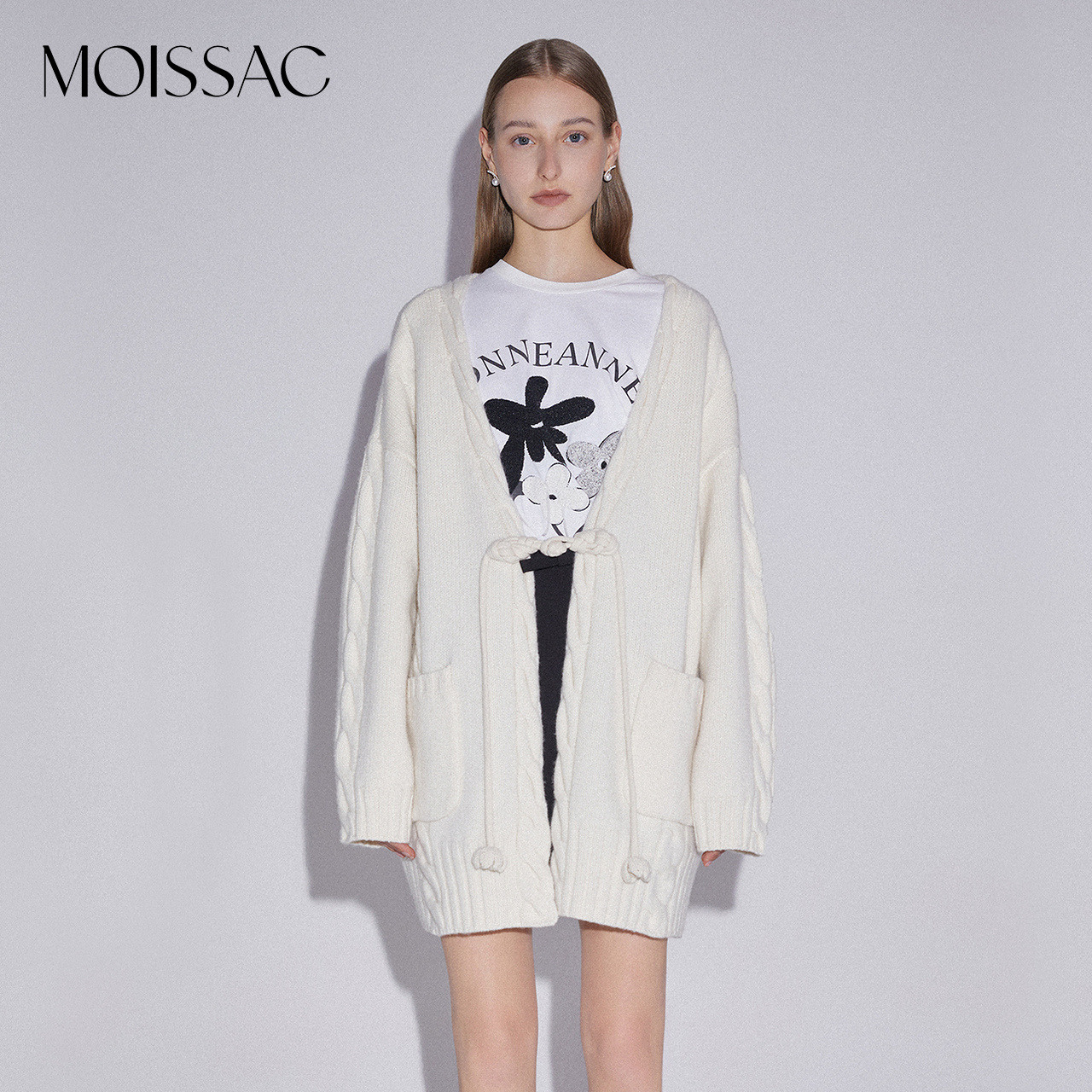 【达人专享】MOISSAC/摩萨克 春休闲舒适oversize羊毛针织开衫