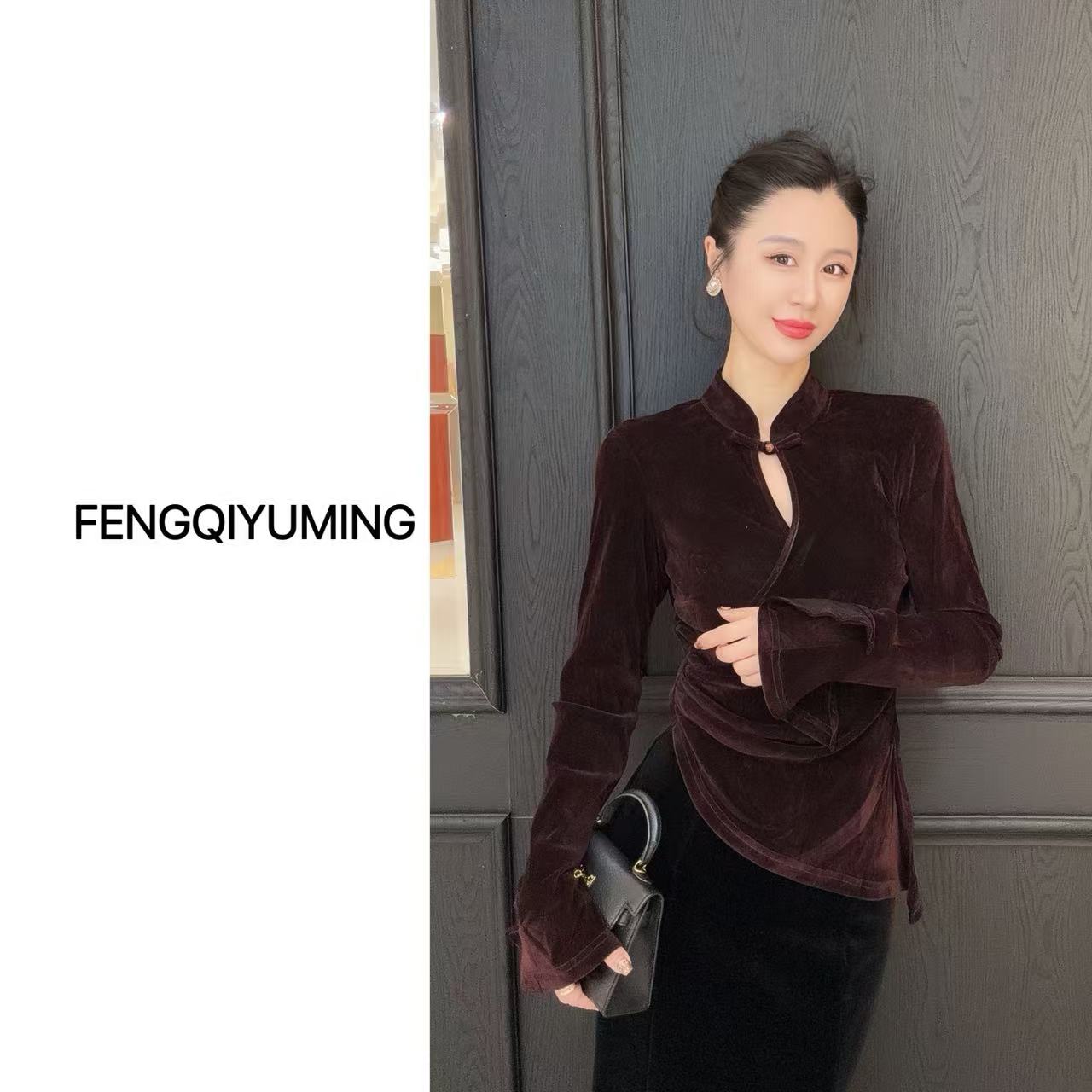 现货【万紫千红】新中式显瘦气质网红秋冬复古打底上衣