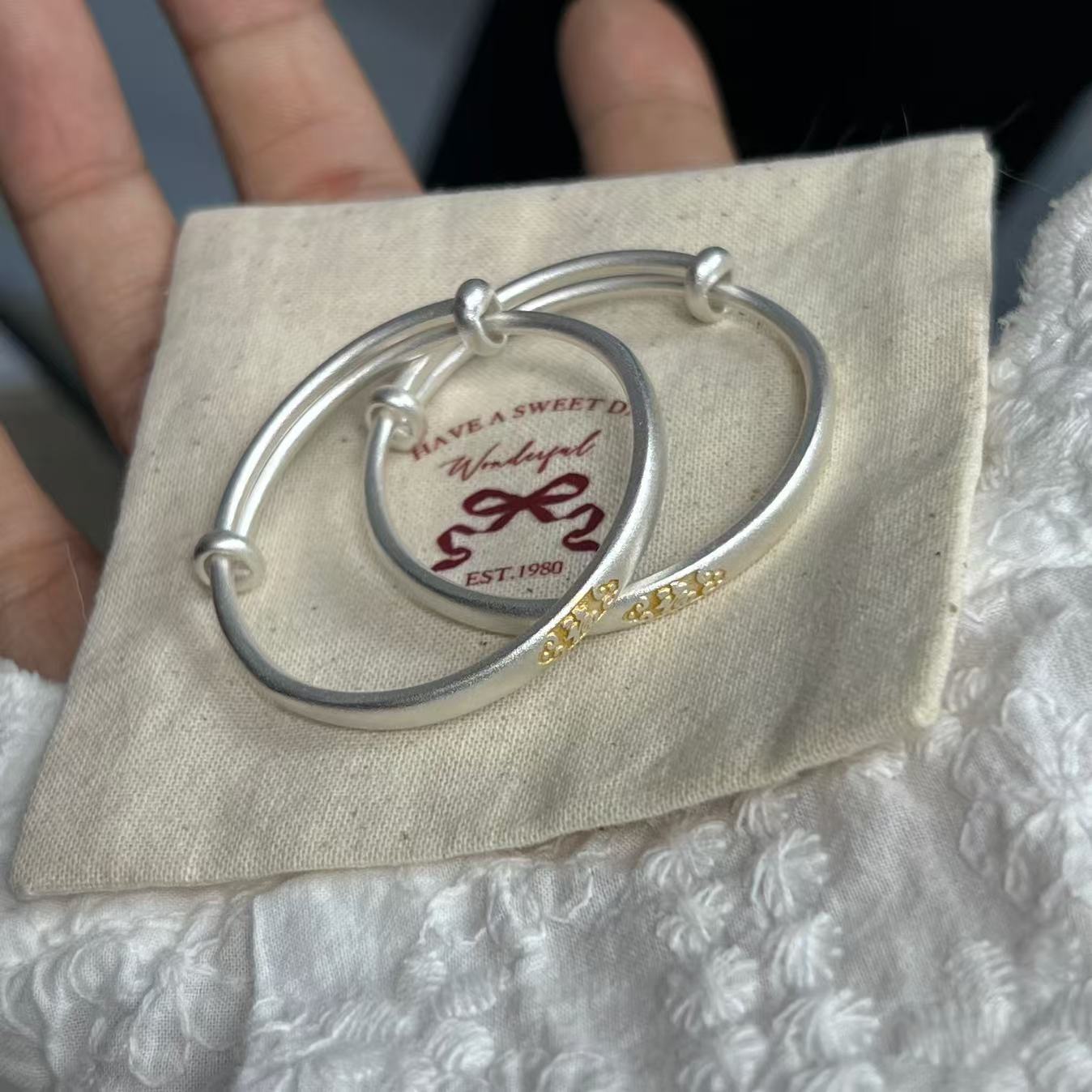 足银手镯 足银999.9 【如意对福】宝宝实心手镯 