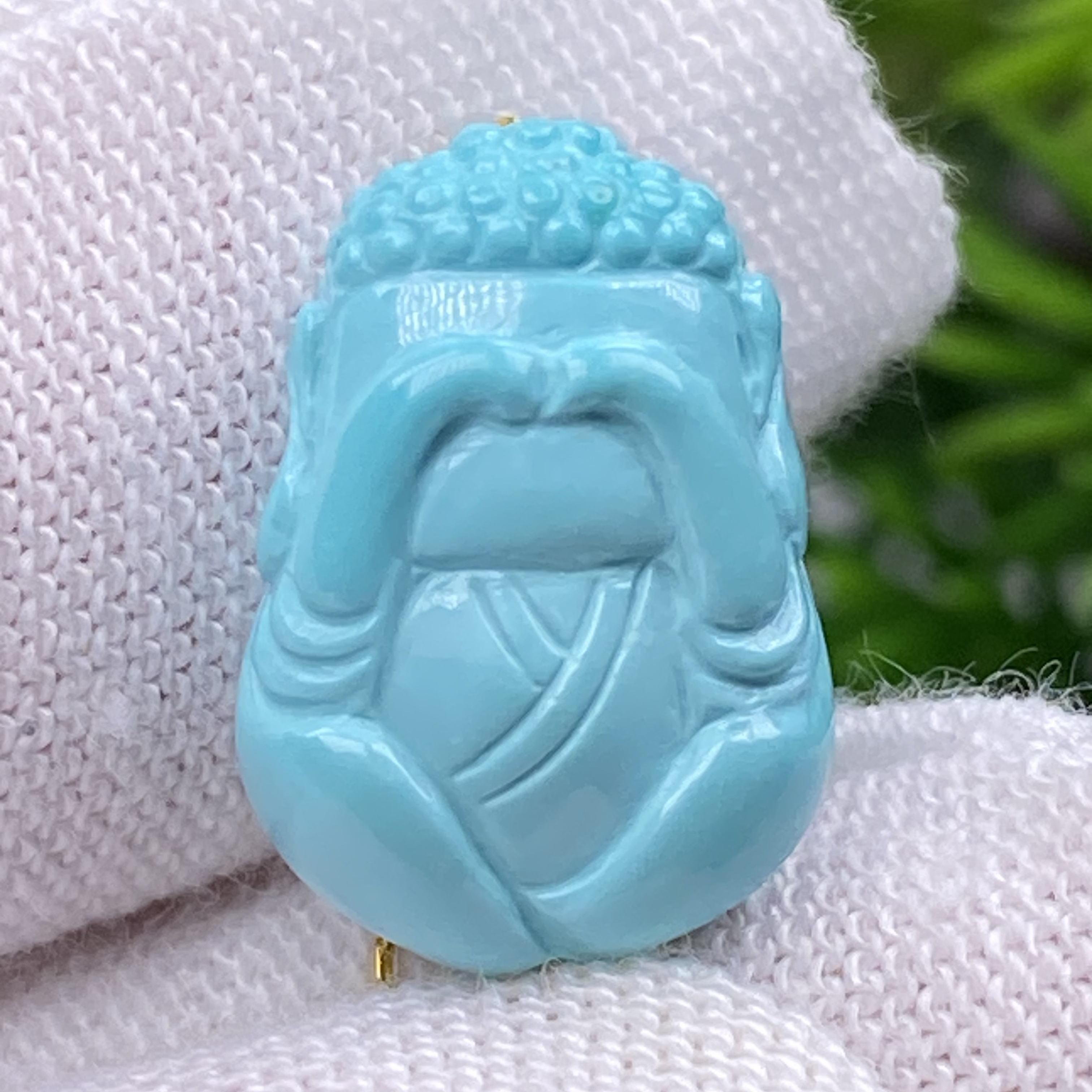 高瓷宝宝佛背云绿松石