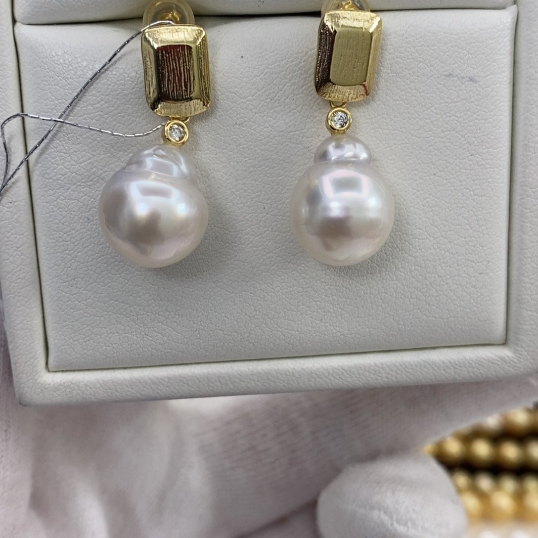 海水珍珠耳饰银S925镶嵌11-12m m