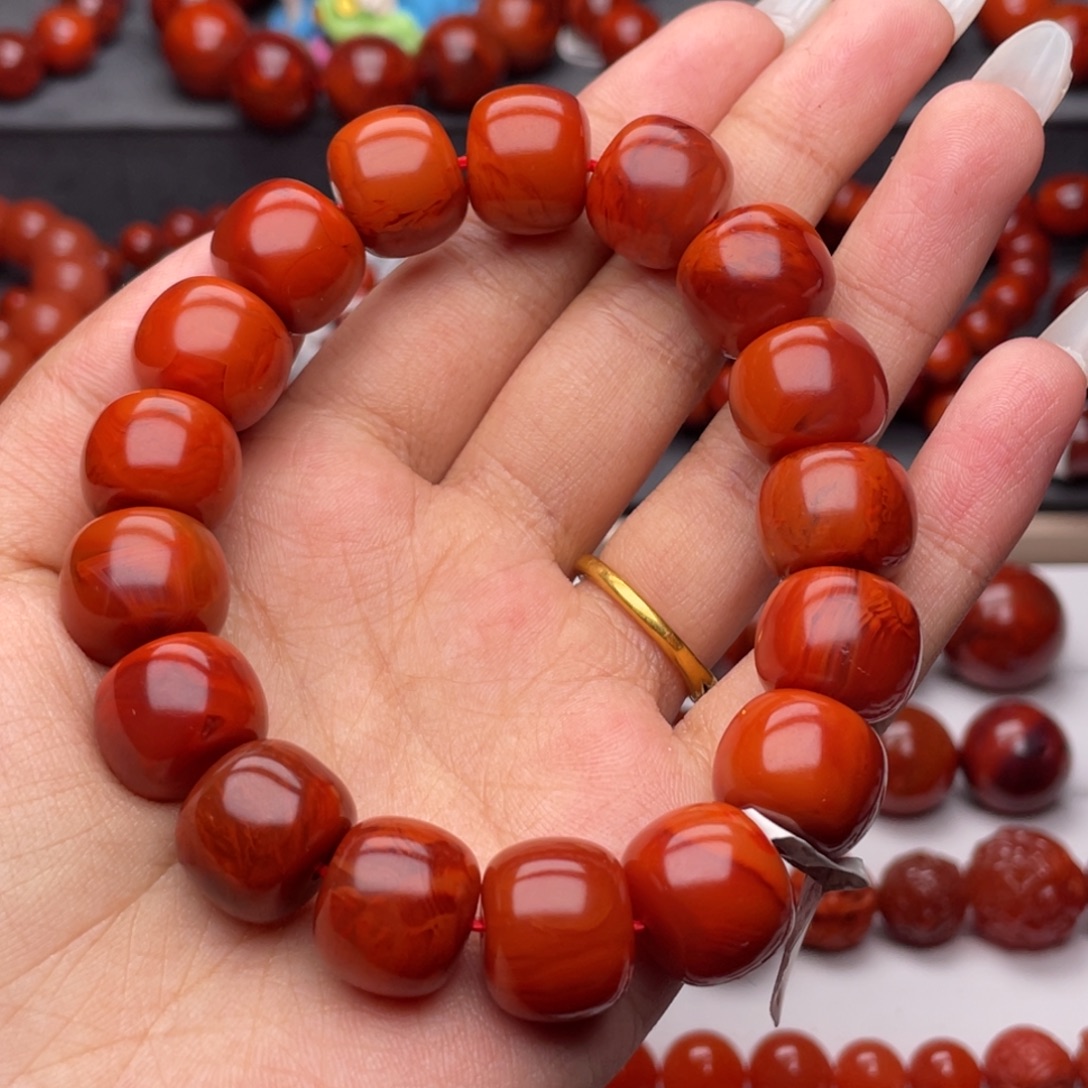 竹***仔南红玛瑙未镶嵌手链Y14.6mm收藏满肉妖孽牛血火焰老型手串