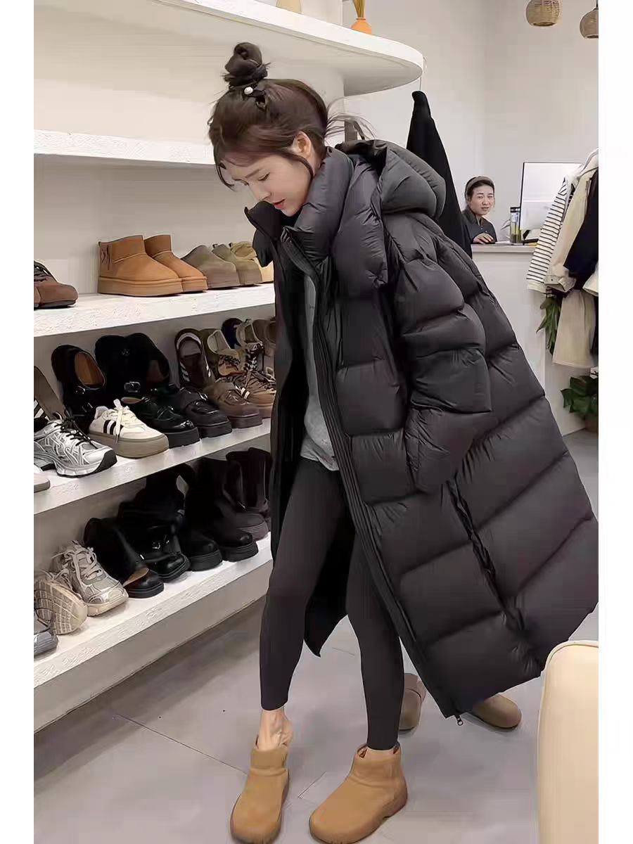 韩版长款女宽松连帽加厚白鸭绒保暖显瘦冬季新款外套