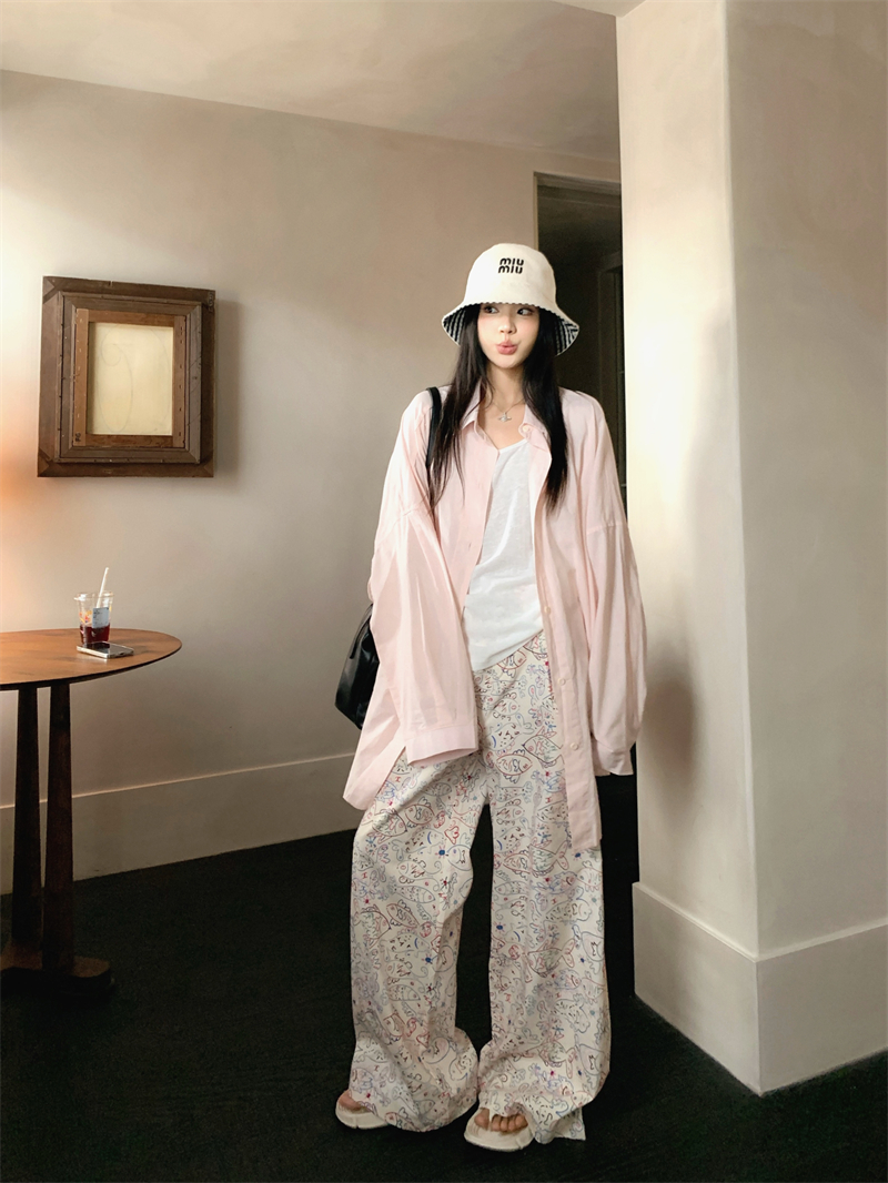慵懒风薄款粉色大版防晒衬衫女2025夏季新款宽松显瘦百搭长袖衬衣