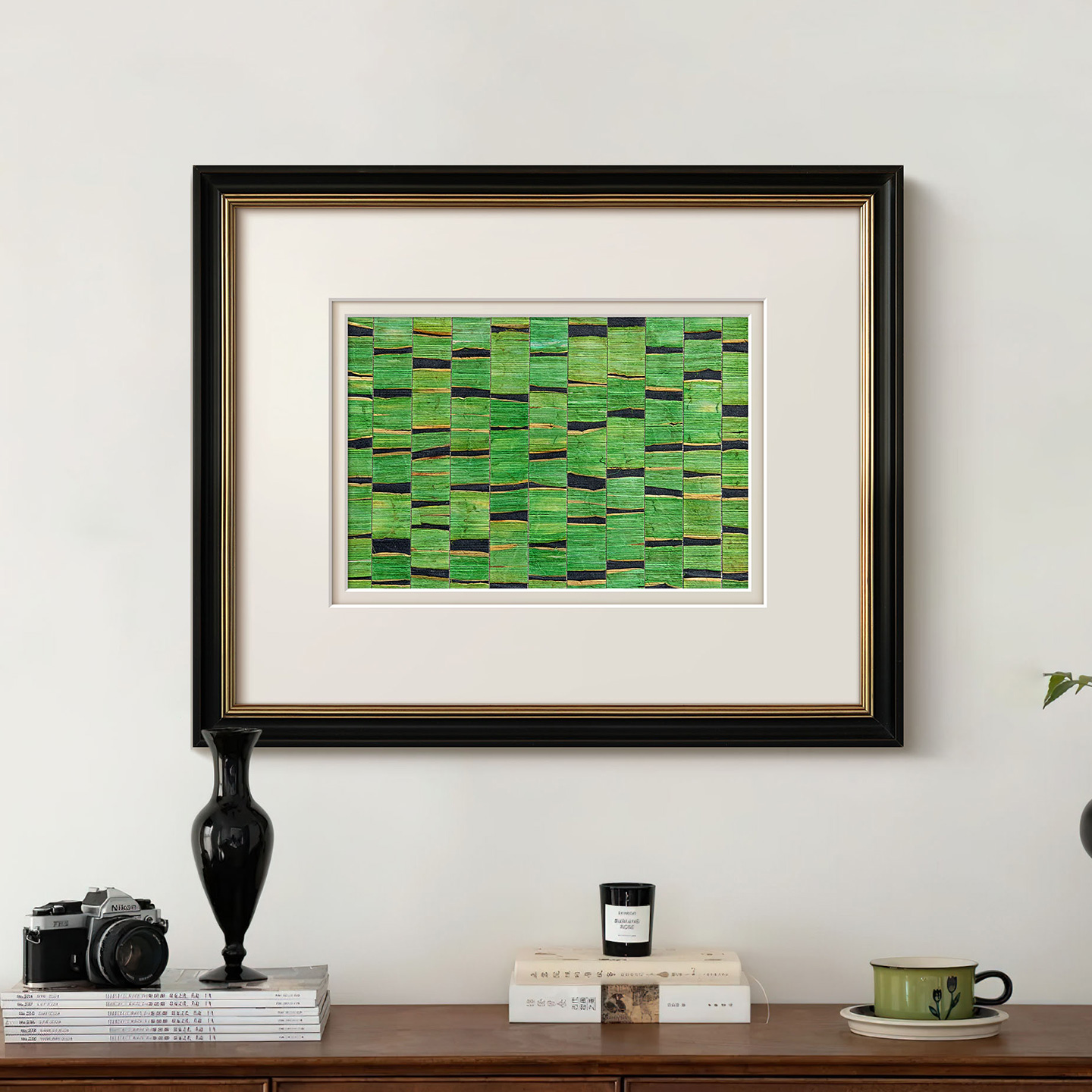 梯田》手工编织睡莲茎叶立体实物画高级感法式中古风客厅玄关挂画