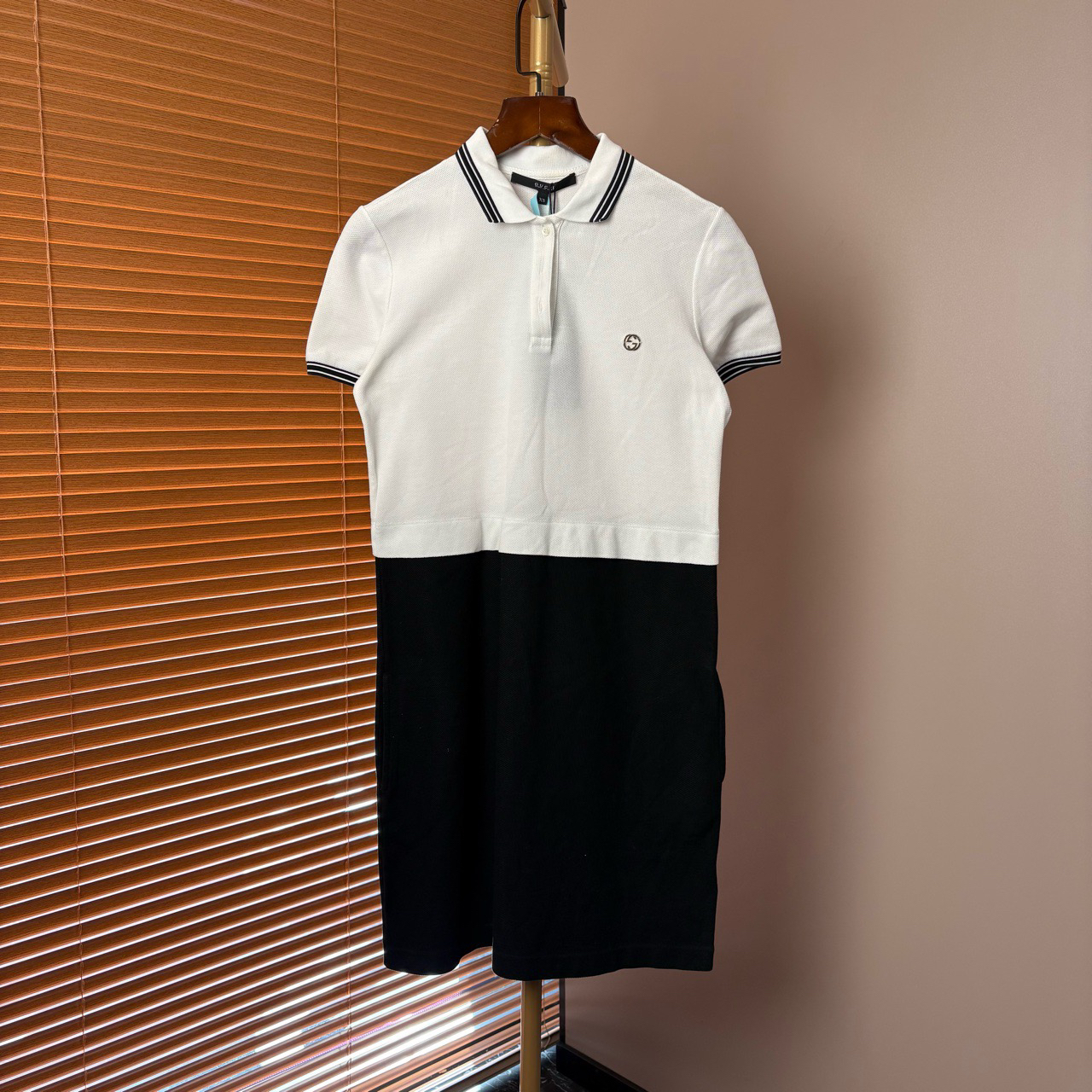 95新 GUCCI/古驰 (ll) 拼色金属GG刺绣polo衫 XS码/203682 