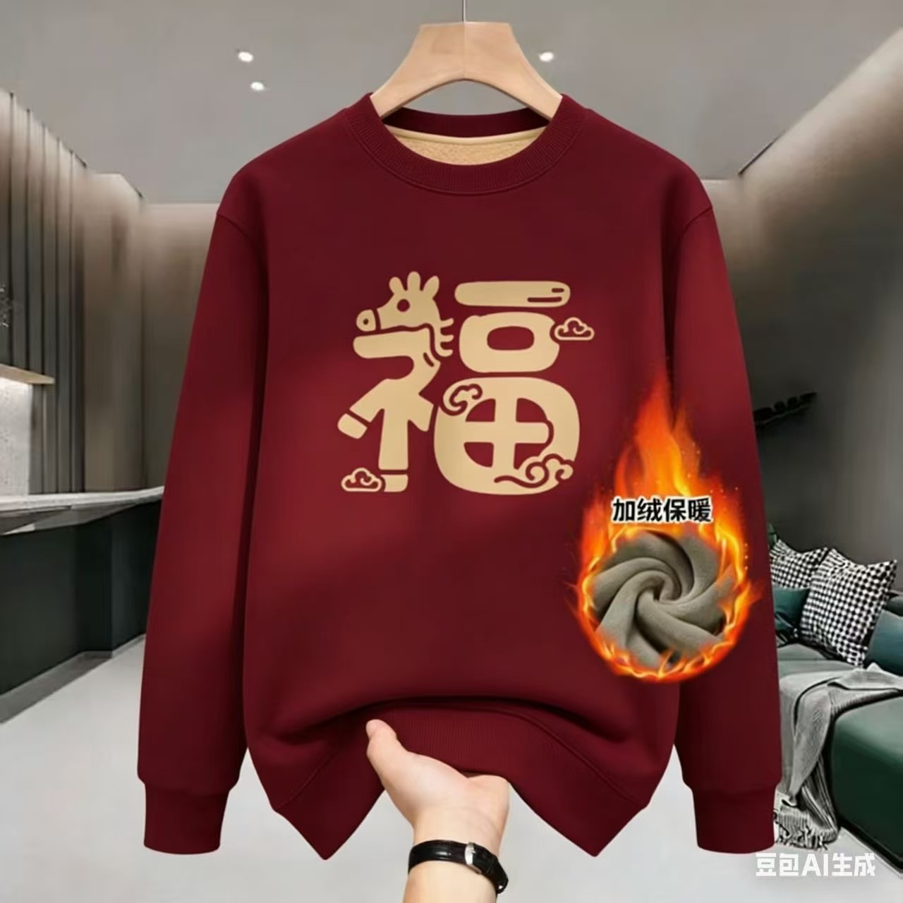 圆领秋冬保暖印花套头款字母卫衣上衣冬季百搭男士宽松休闲加绒11
