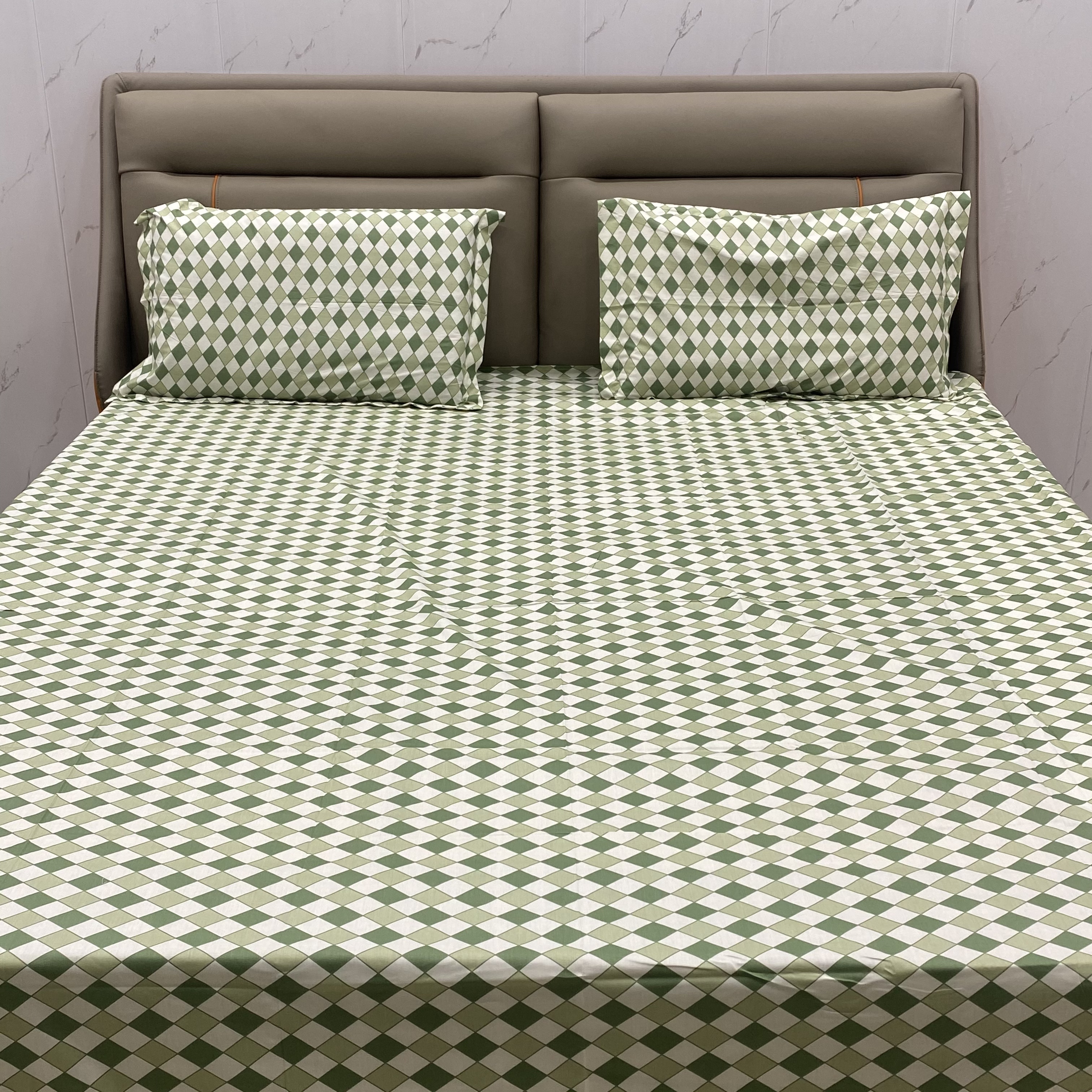 202510 80支双股北欧风棋盘菱格休闲简约四件套