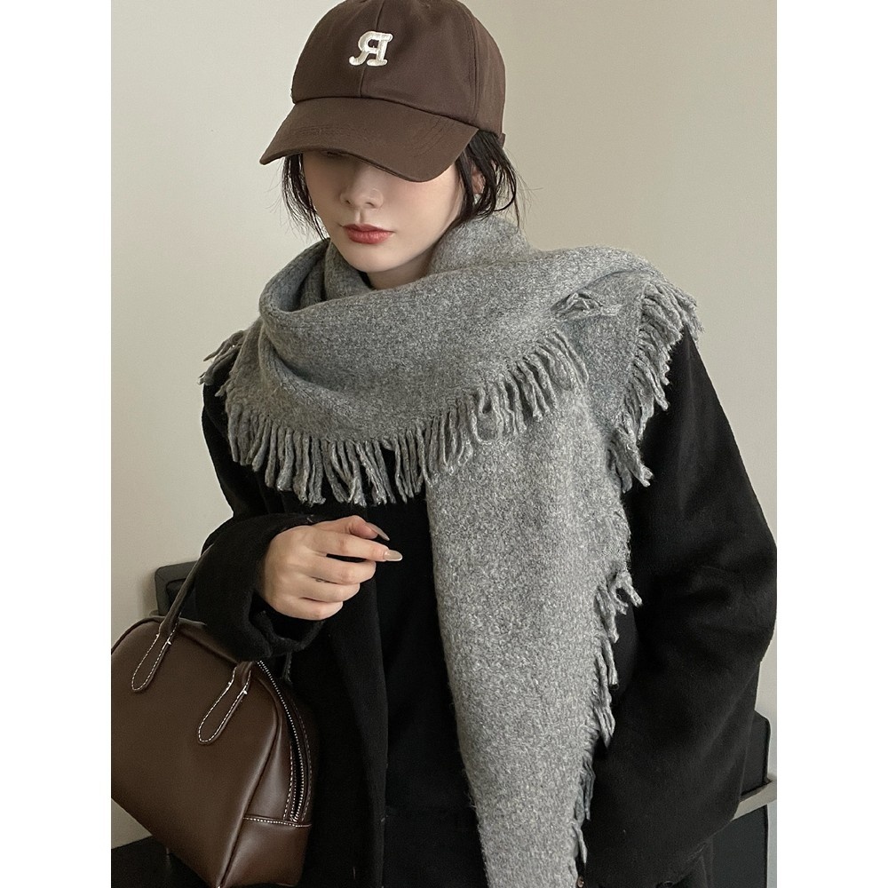 秋冬新款时尚百搭气质披肩高档针织围巾女冬季保暖围脖三角巾外搭