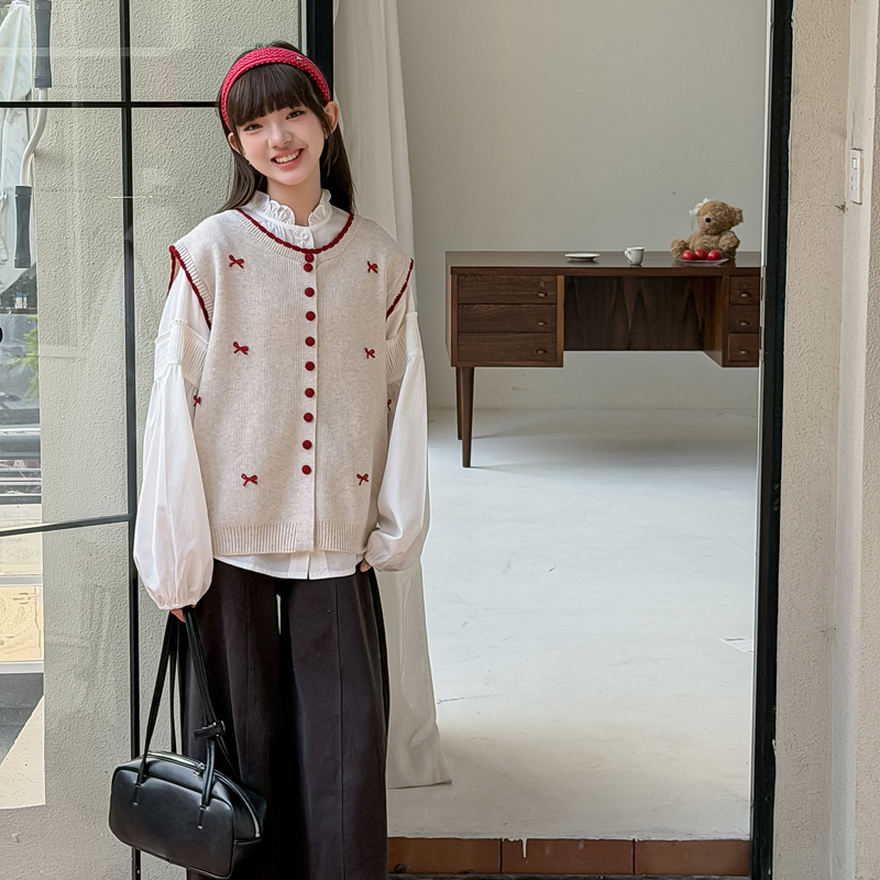 春季上新！温柔甜美休闲毛衣马甲+白衬衫两件套亲子装-MS005