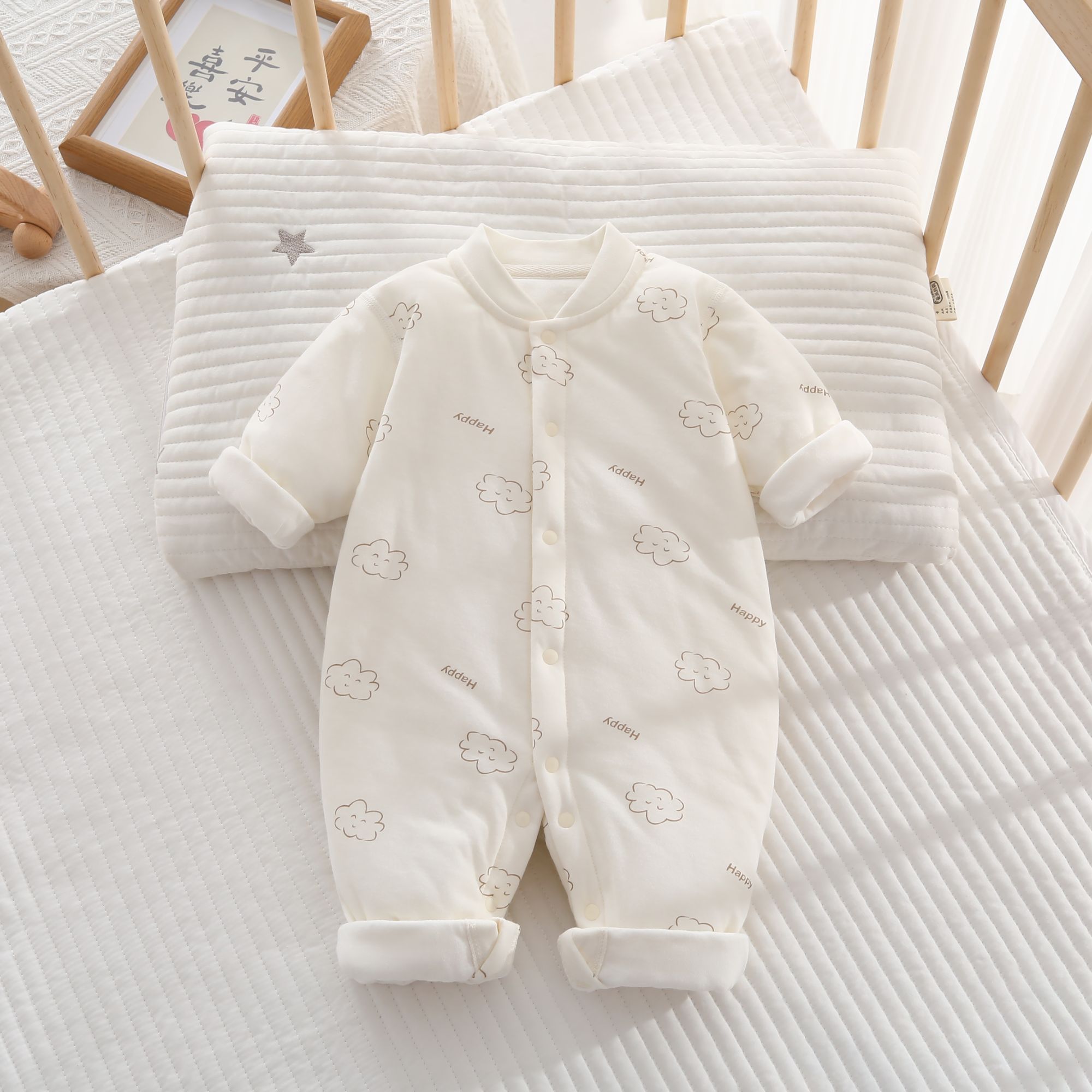 婴儿秋冬40g夹棉连体衣0-1岁宝宝纯棉内搭打底衣服新生儿哈衣爬服