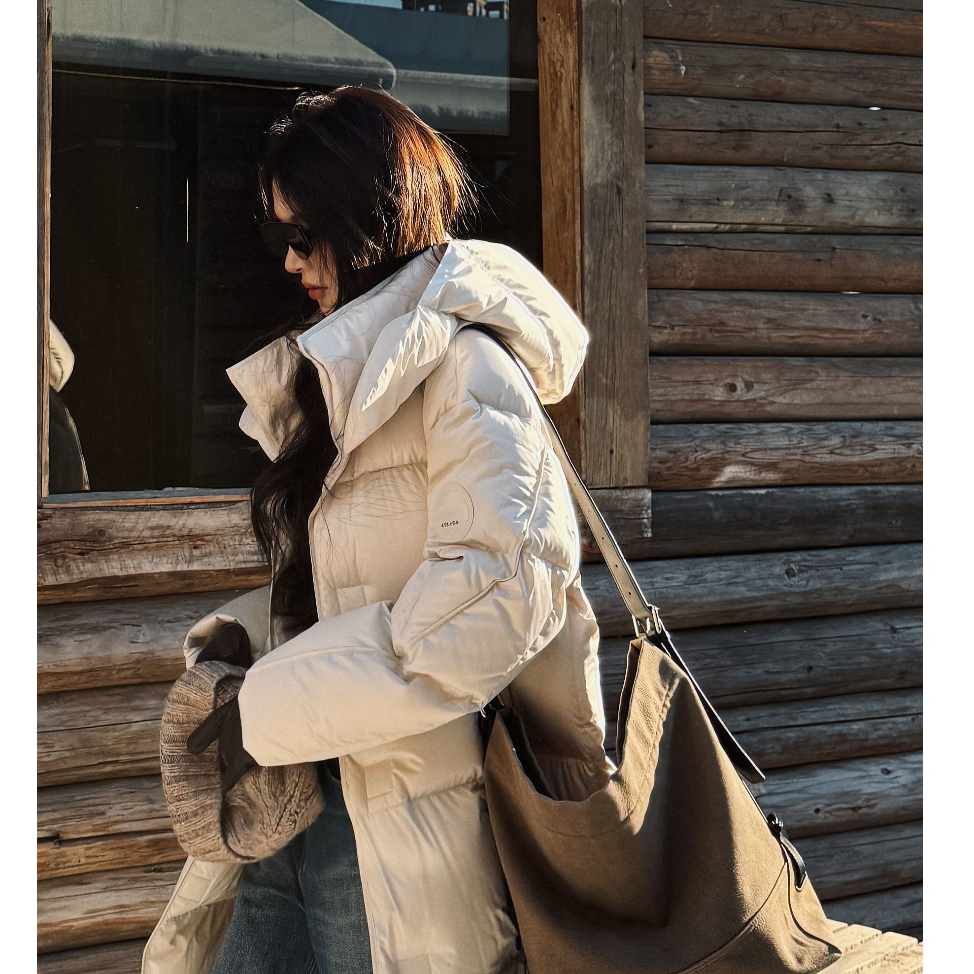 R-HER“黑标系列”科鲁达95白鹅绒连帽厚款长款保暖羽绒服RW5NC1290