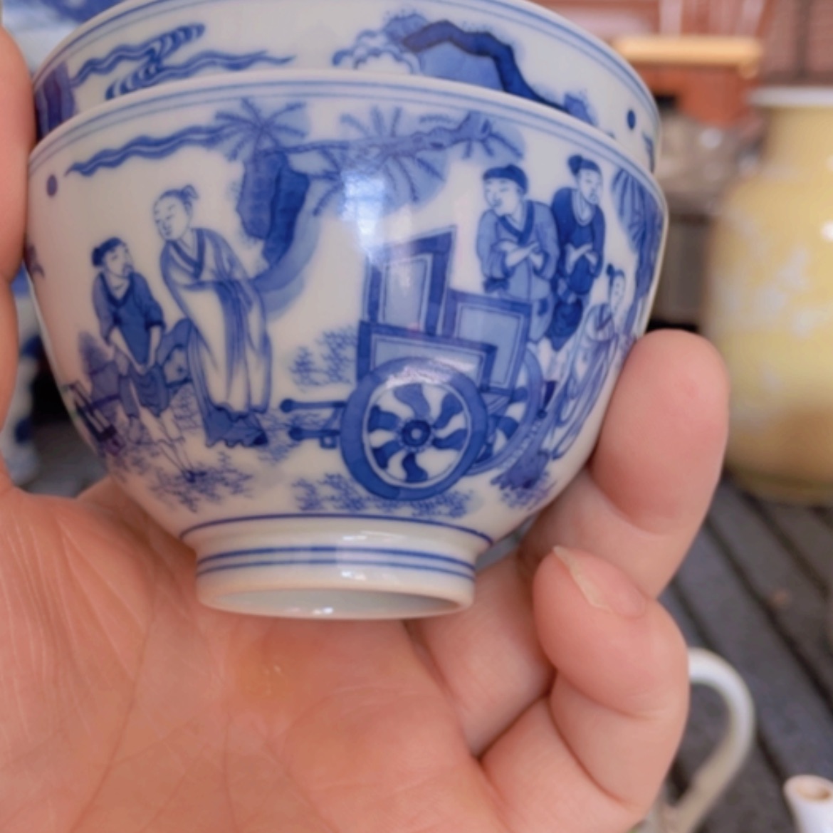 【闪购商品】盘锋*青花人物，山水故事，小茶杯一对